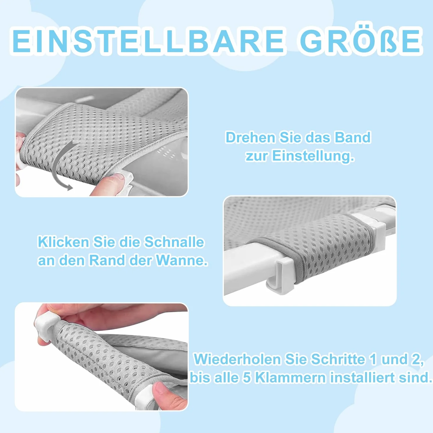 Antidérapant tapis de bain pour bébé Coussin de tête filet de bain 5 coins sécurité