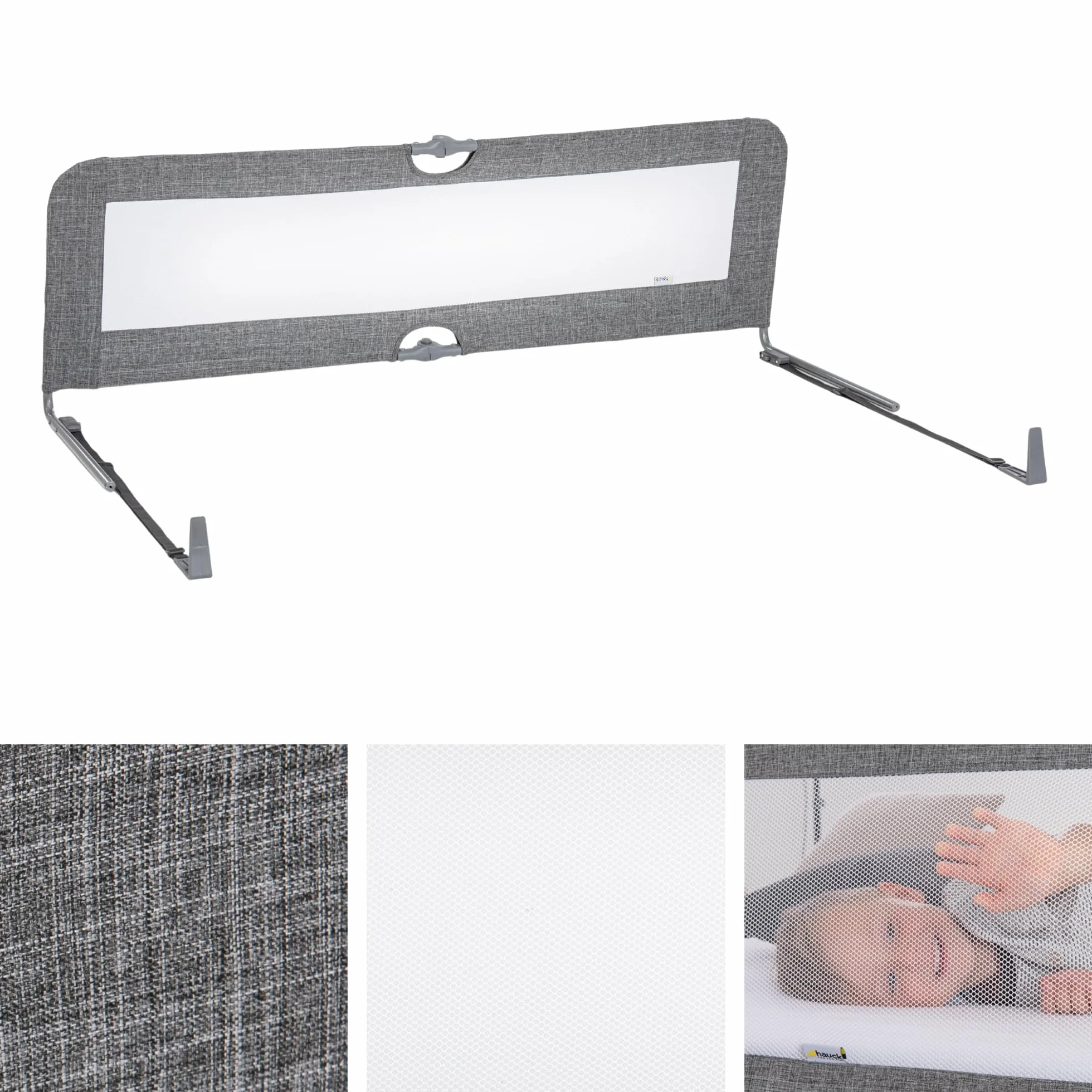 hauck Barriere de Securite Enfant Lit Sleep N Safe Plus XL 150x50x44 cm Protection Lit Enfant Portable Amovible Pliable Gris