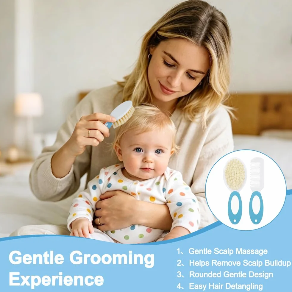 Ensemble Brosse à Cheveux Bébé Poils Naturels Doux Manche Antidérapant 3 Pièces