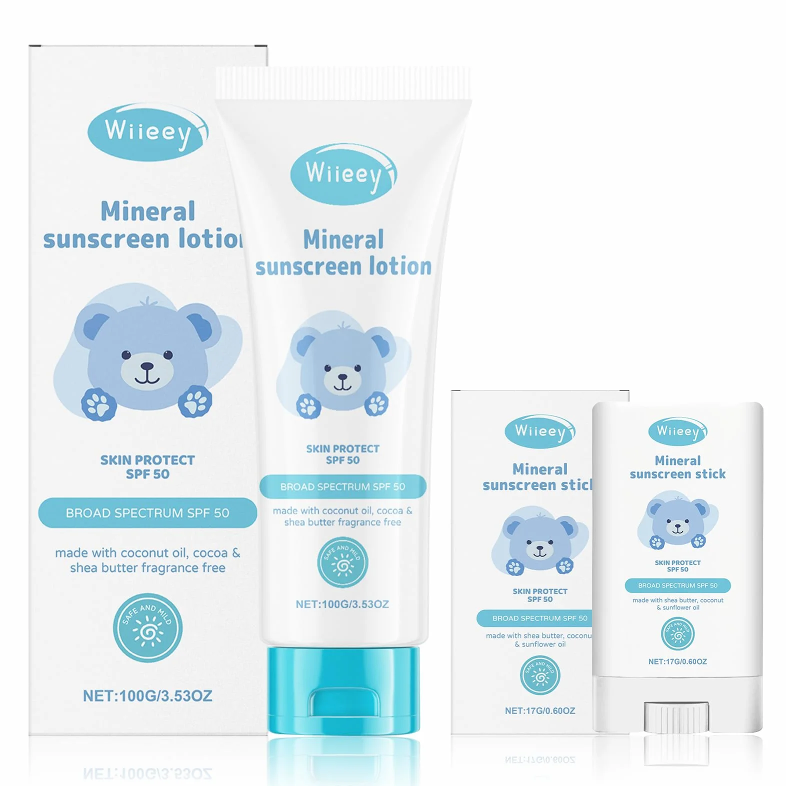 Creme Solaire Bebe & Enfant SPF50+ 100g + Stick Solaire Enfant 17g, Protection UVA & UVB, Vegan, Sans Parfum