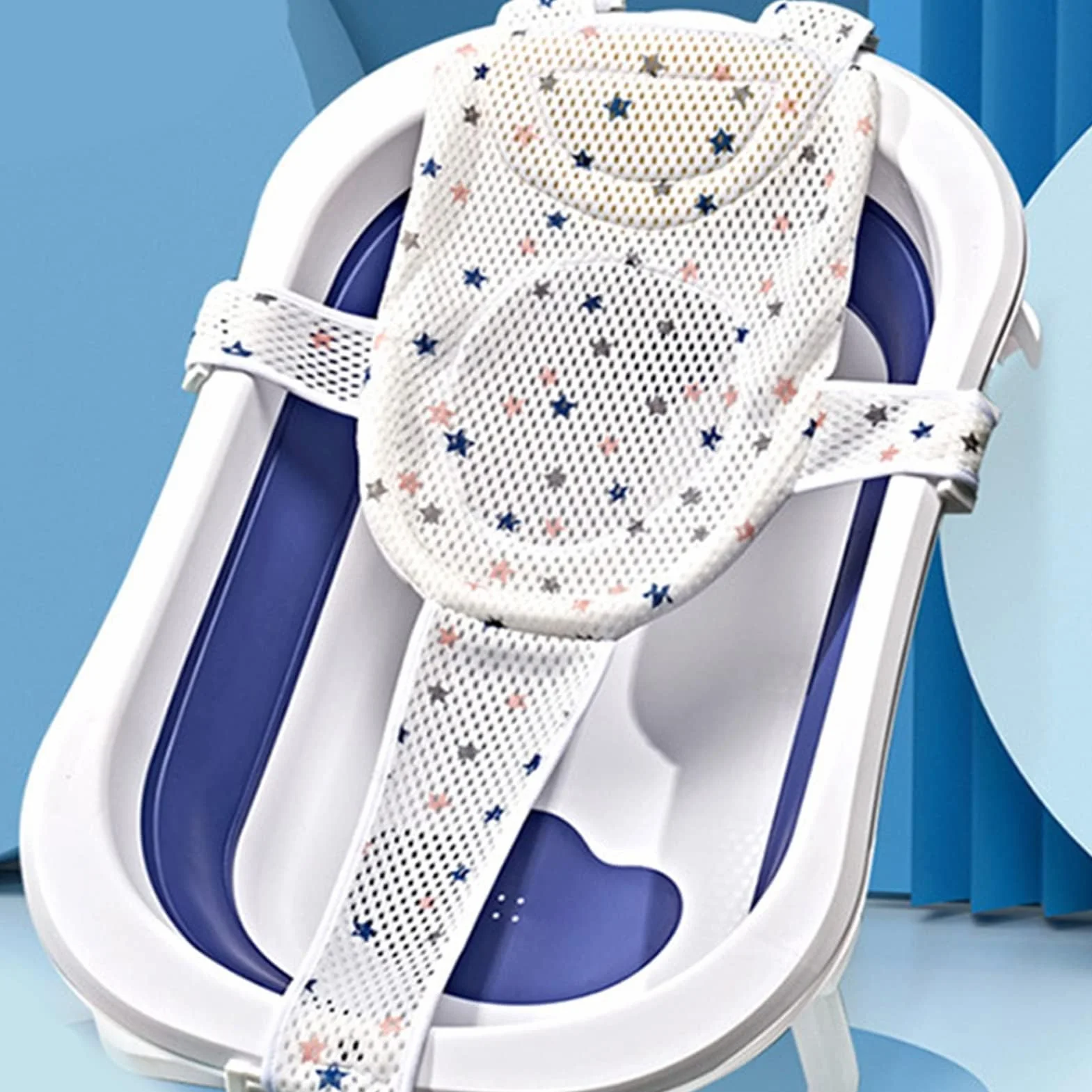 HORREX Coussin de Siège de Baignoire pour Bébé, Hamac Bain Anti-Glissant avec 5 Sangles Sécurité, Filet Respirant Pliable