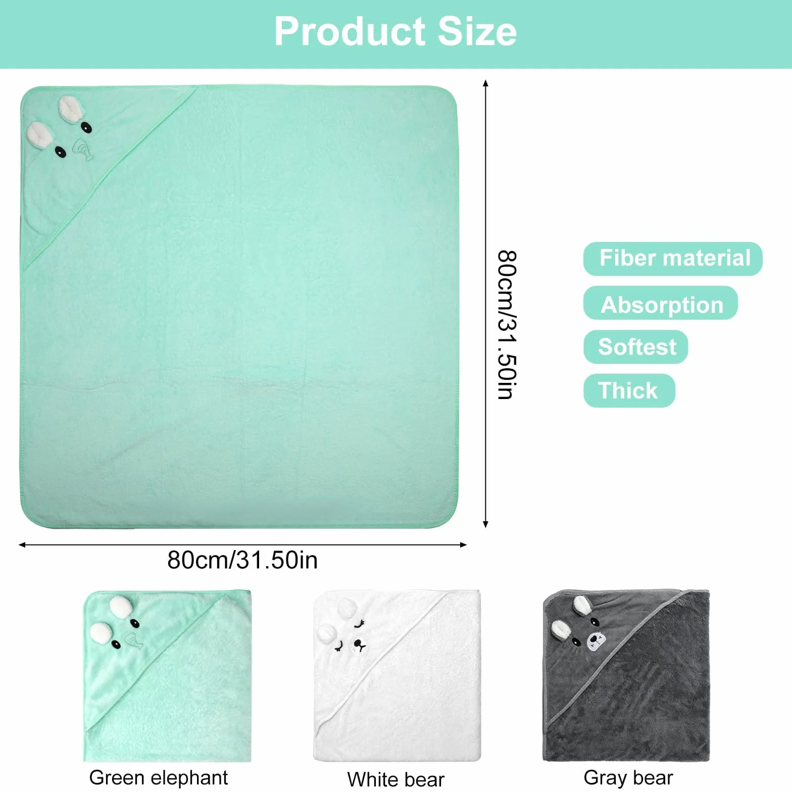 Lot de 3 serviettes à capuche pour bébé 80 x 80 cm serviette de bain