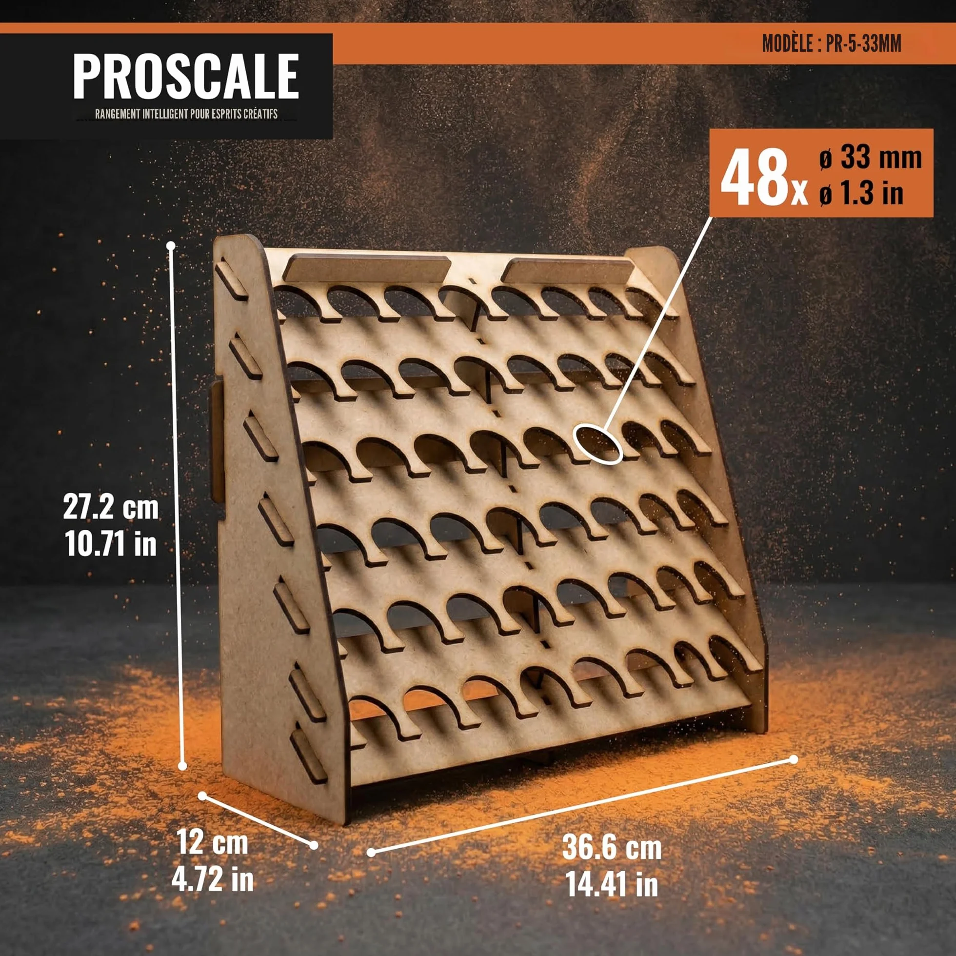 PROSCALE Support mural pour Peinture maquette Rangement bois porte pot peinture acrylique Citadel pinceaux Warhammer 33 mm