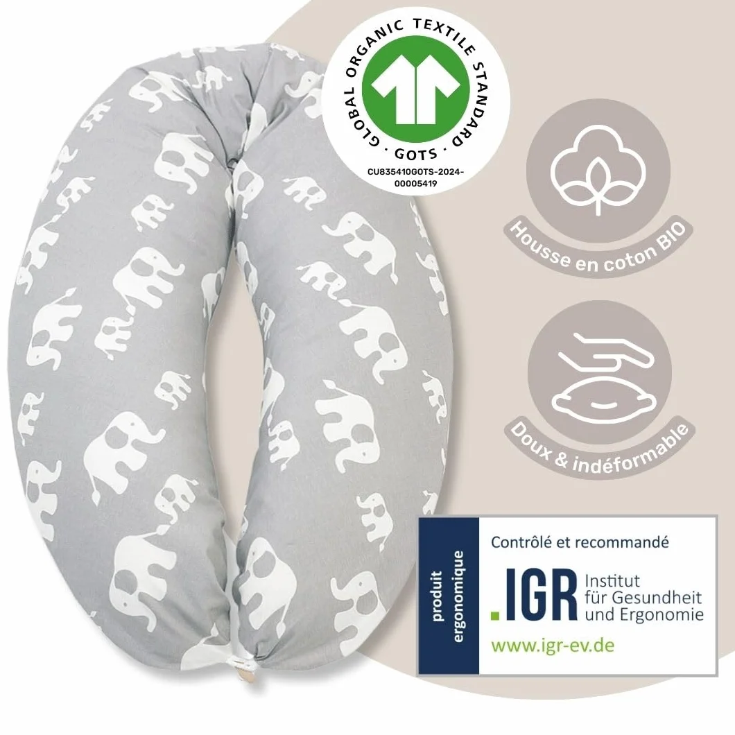 Coussin d'allaitement 190 cm x 76 cm XXL HOBEA-Germany Coussin de Grossesse avec Housse en Coton Biologique