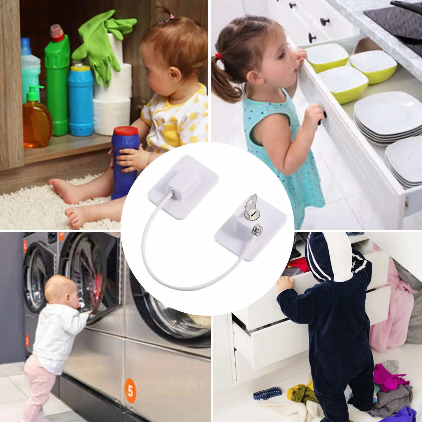 Serrure Protection Fenêtre Enfant avec 4 Clés, Forte Adhésif pour Porte Placard Armoire Tiroir