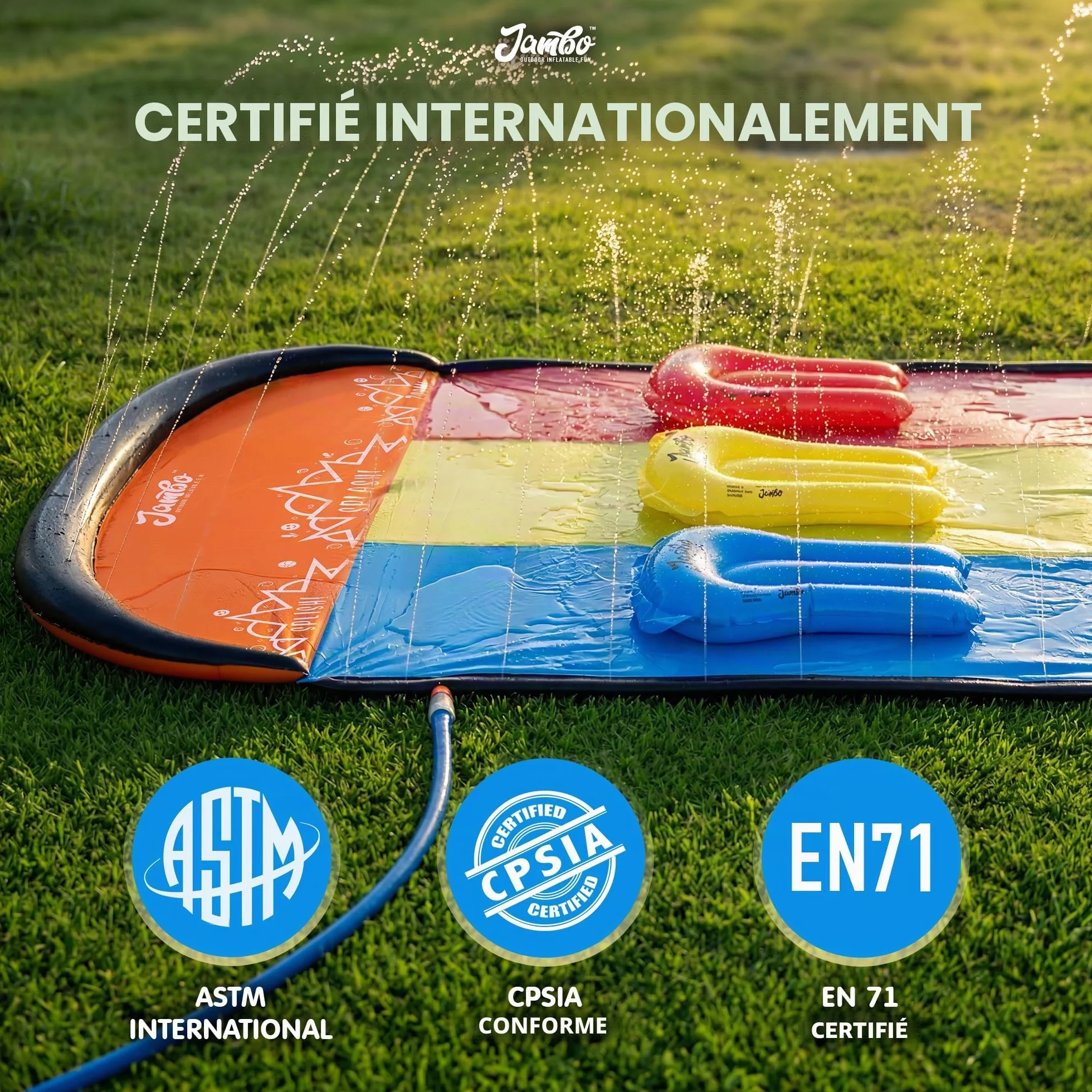 JAMBO Ventriglisse Toboggan Aquatique 610 cm Tapis de Glisse Eau Enfant Triple Piste avec 3 Bodyboards