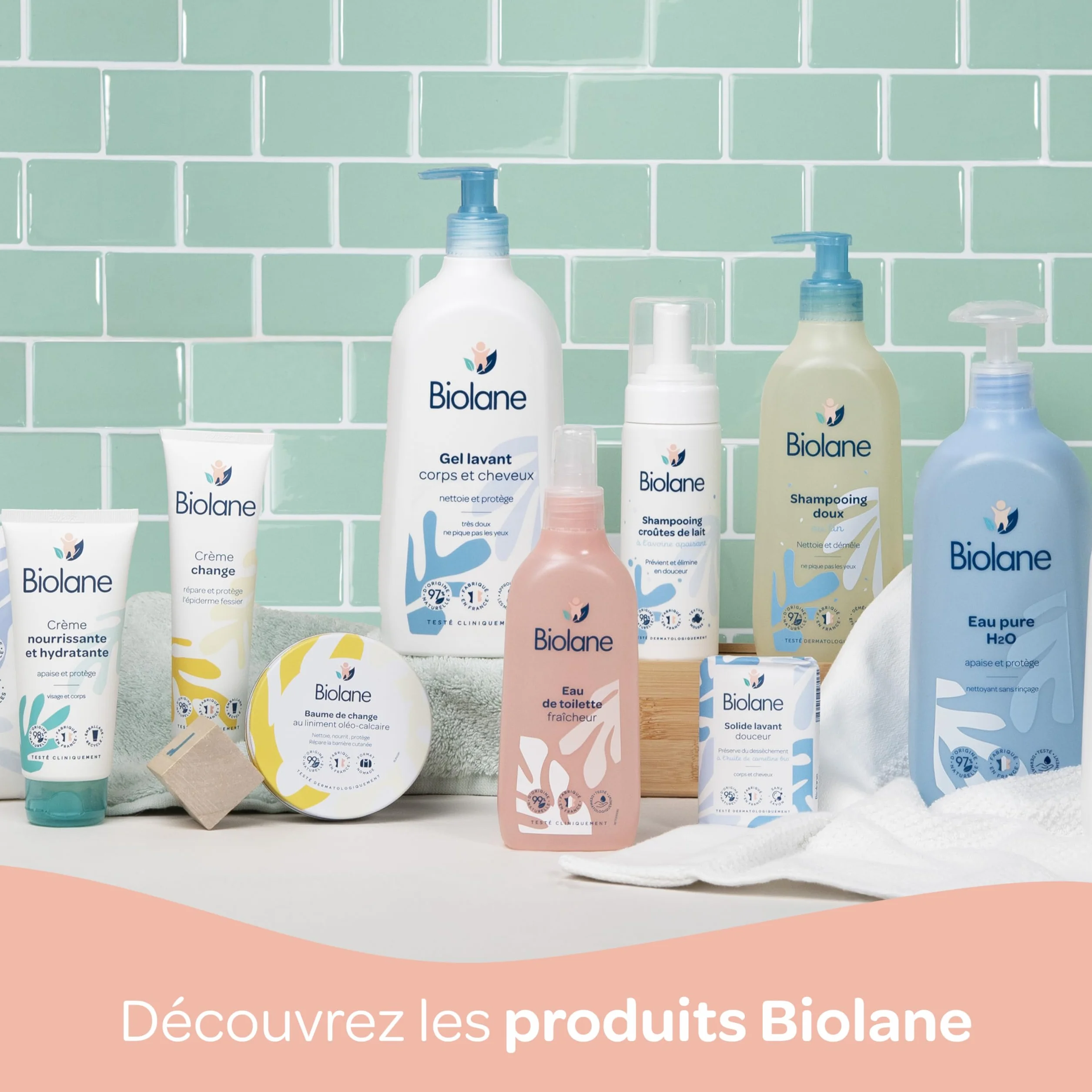 BIOLANE Trousse de toilette bébé Eau de toilette Crème Hydratante Gel Cheveux Coiffant Soin Ingrédients naturels Format nomade Fabriquée France