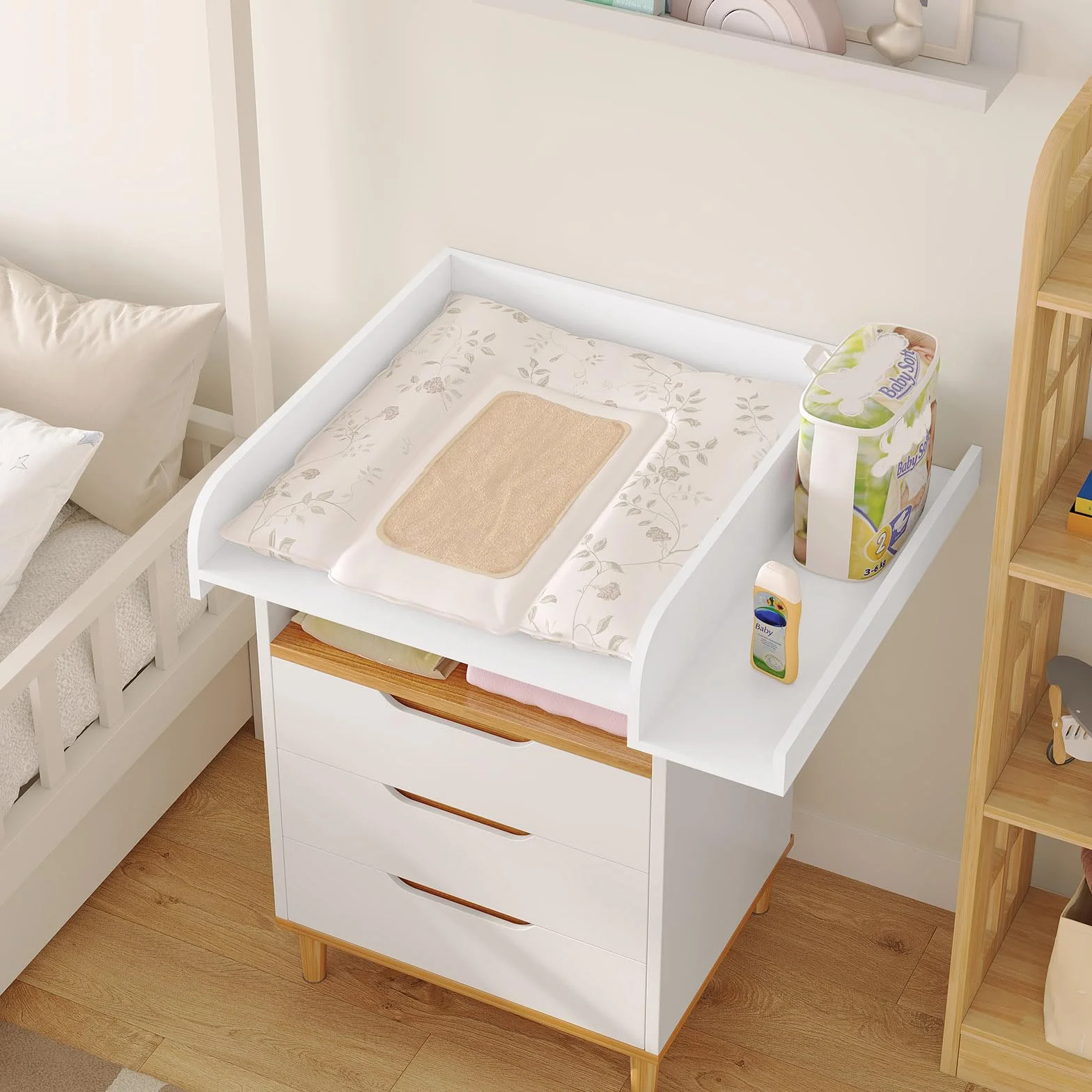 WOLTU Plan à langer pour machine à laver ou sèche-linge, table à langer bébé avec rebord de protection, 80 x 70 x 16,5 cm, blanc