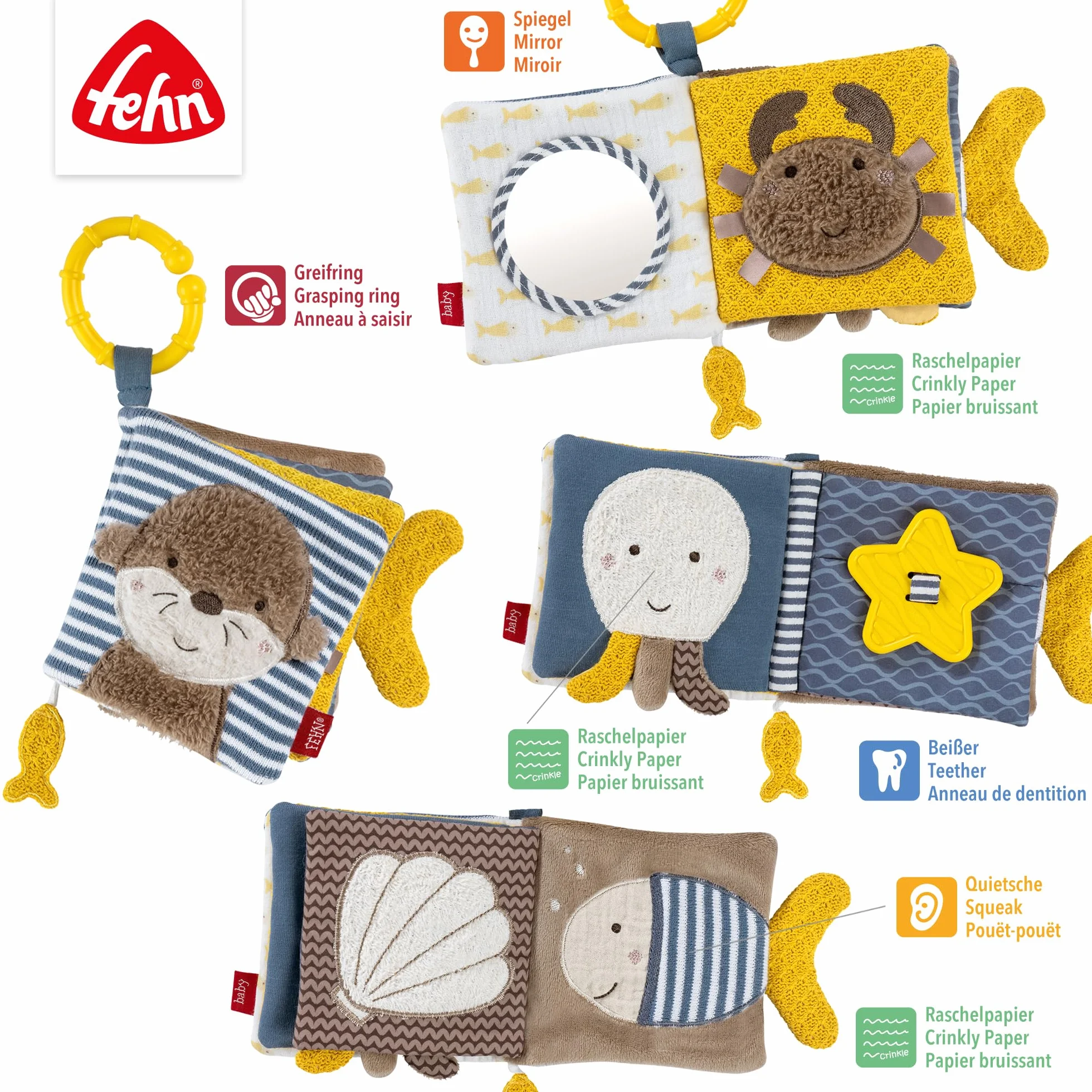 Fehn Stoffbuch Otter Fühlbuch 8 Seiten Tier-Motive Farben Funktionen Fühlen Greifen Staunen