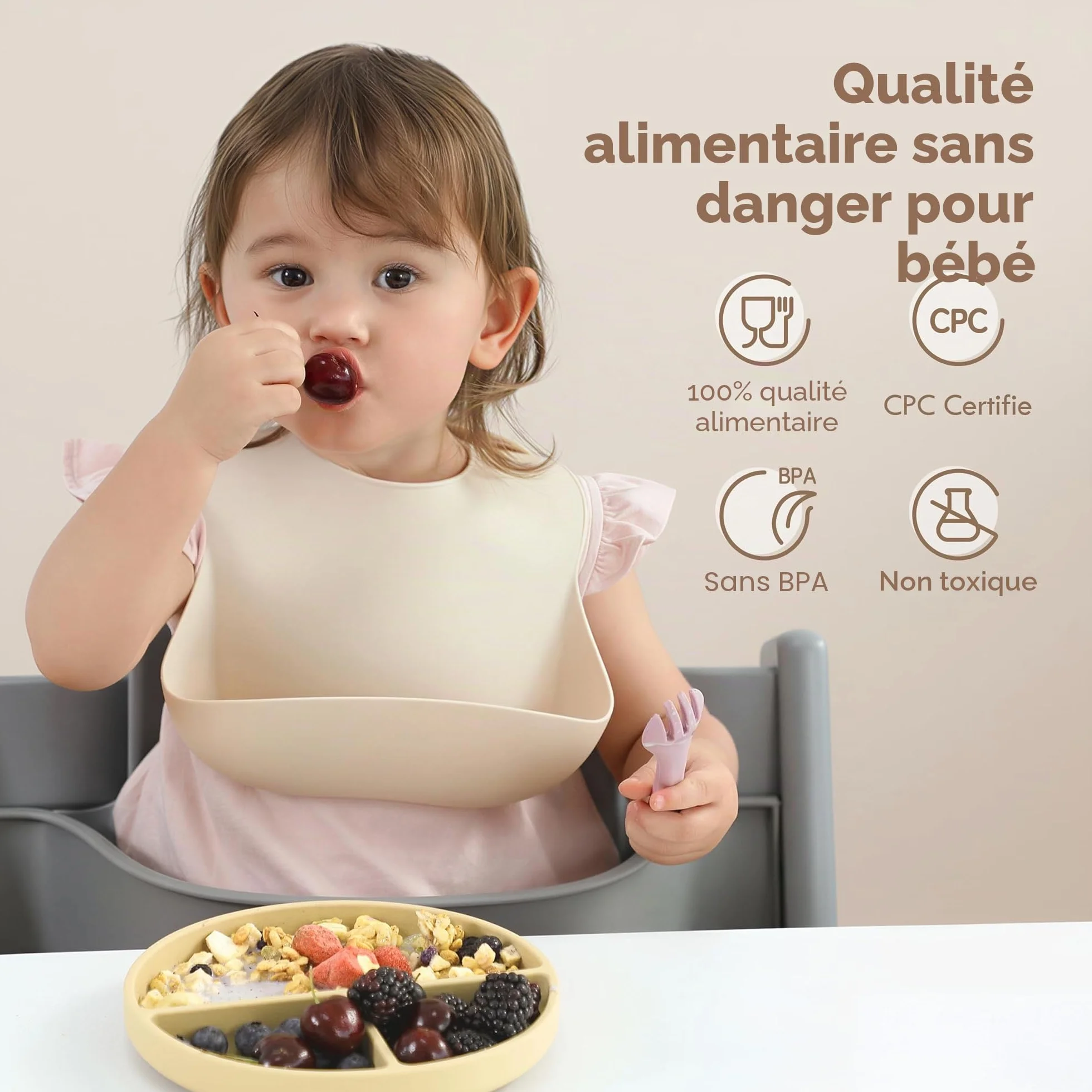 Moonkie Assiette Bébé Silicone avec Ventouse Lot de 2 Couvercle Antidérapante Menthe Bleu clair
