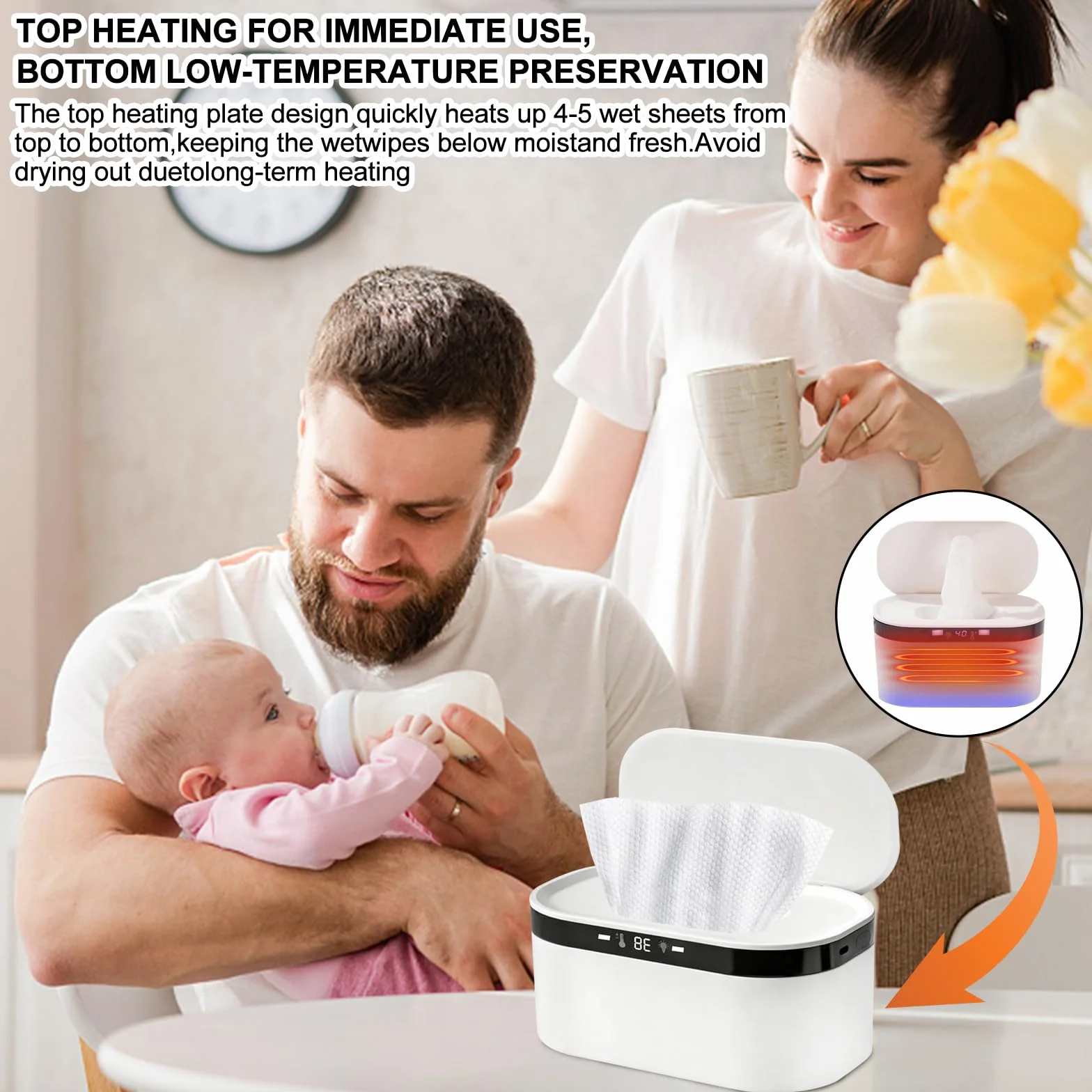 Chauffe-lingettes Bébé Portable USB Wipes Heater 3 Niveaux de Chauffage Rapide