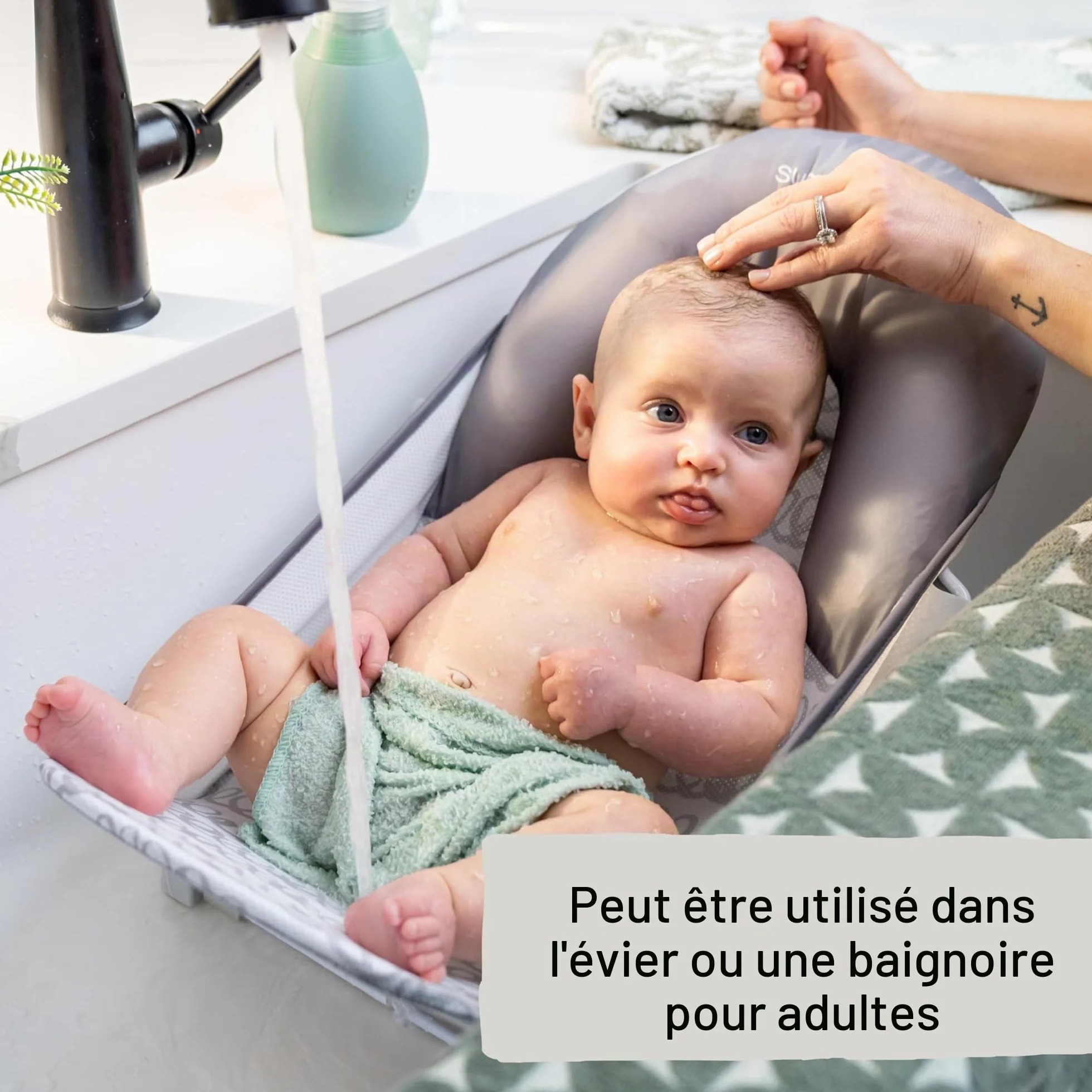 INGENUITY Transat de bain pour bébé pliable gris