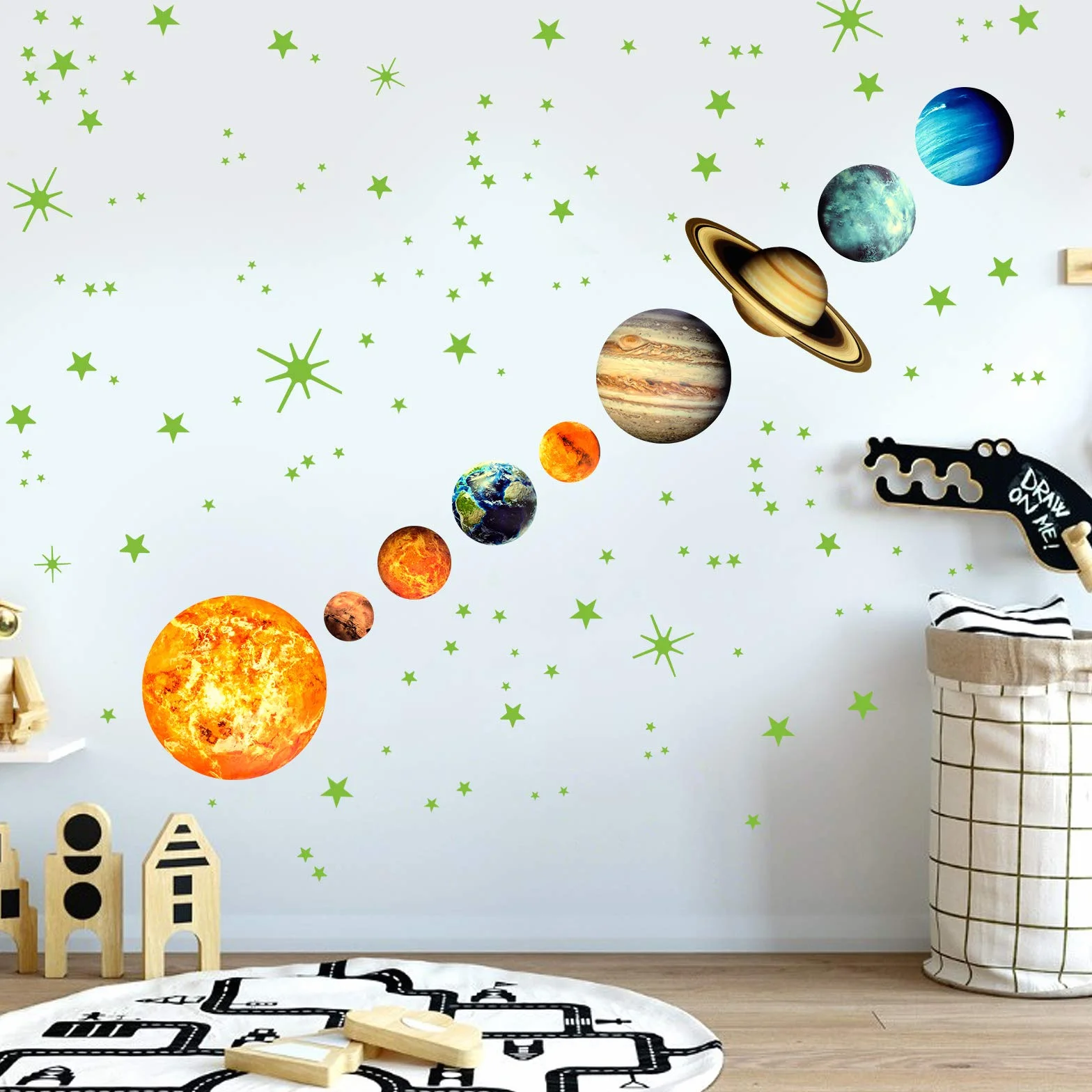 Yosemy Autocollants Lumineux Planètes Système Solaire 9pcs Stickers Muraux Décoration Plafond Chambres enfants
