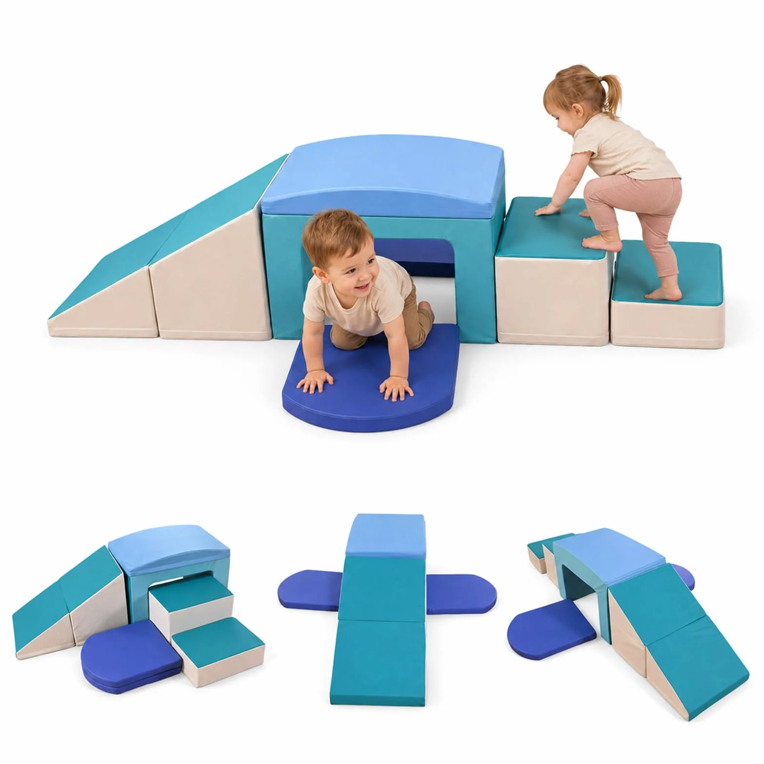 Blocs de construction en mousse pour enfants, 5 pièces souples antidérapants (bleu clair)