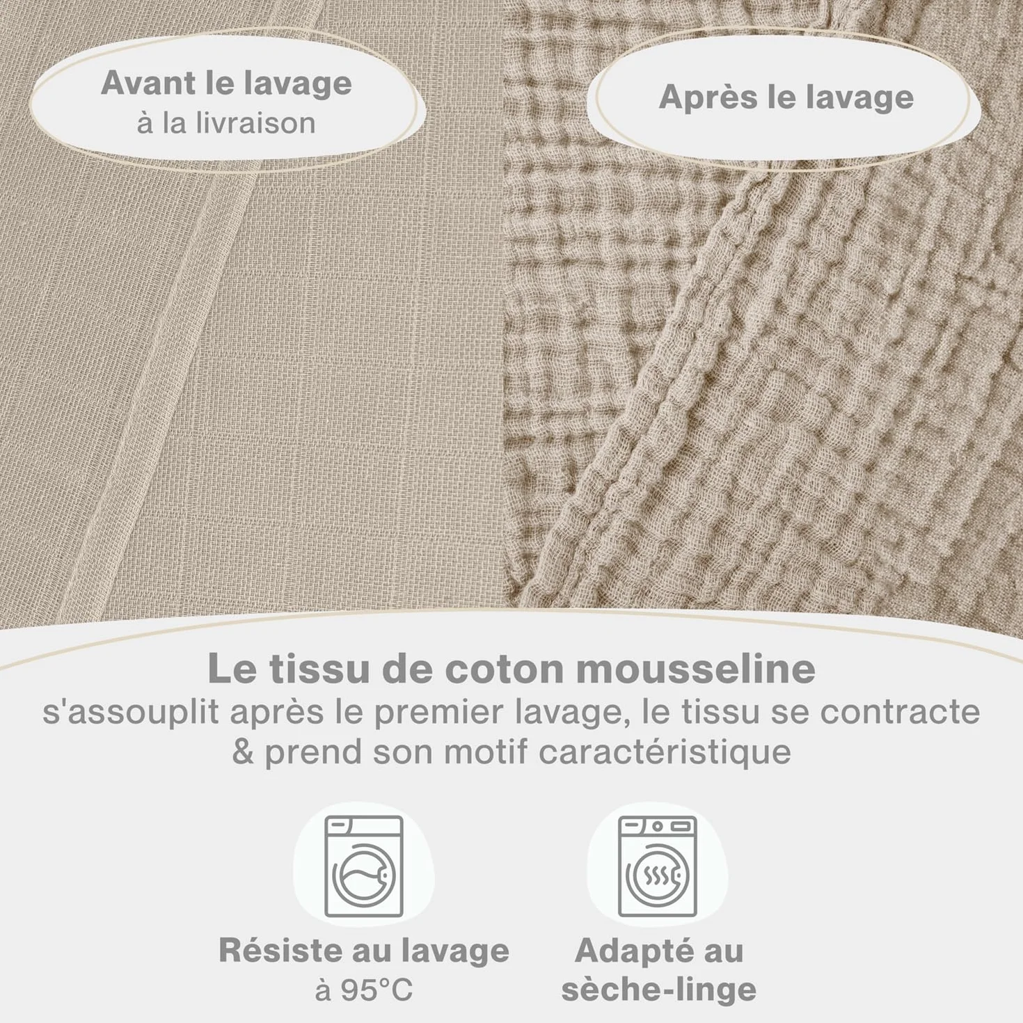 Laleni Lot de 5 langes bébé en pur coton 70x70 cm - Serviettes mousseline absorbantes lavables Beige