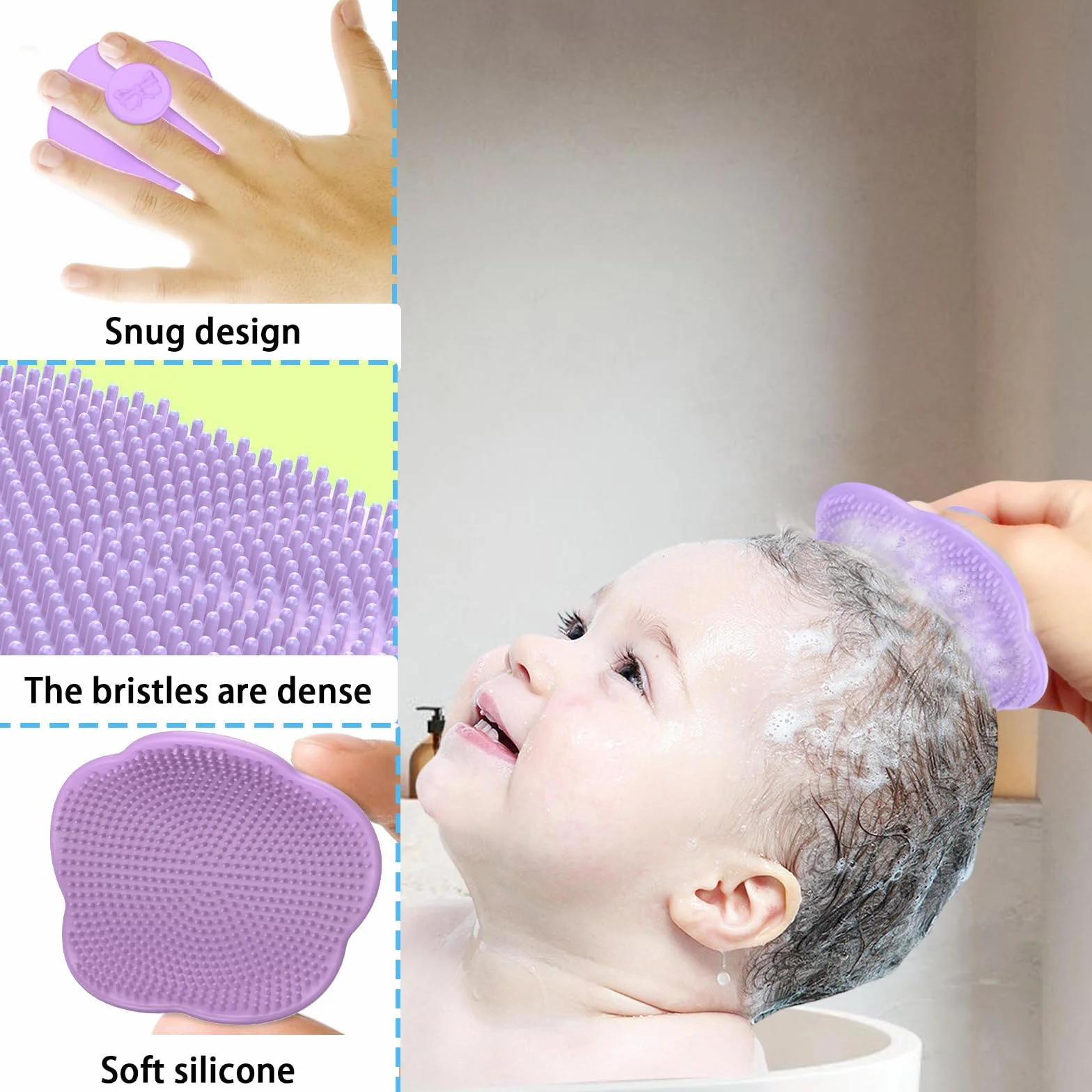 DALAETUS 3 Pièces Peigne pour Bébé, Brosse à Cheveux en Silicone avec Brosse Ovale et Fleurie pour Nouveaux Nés