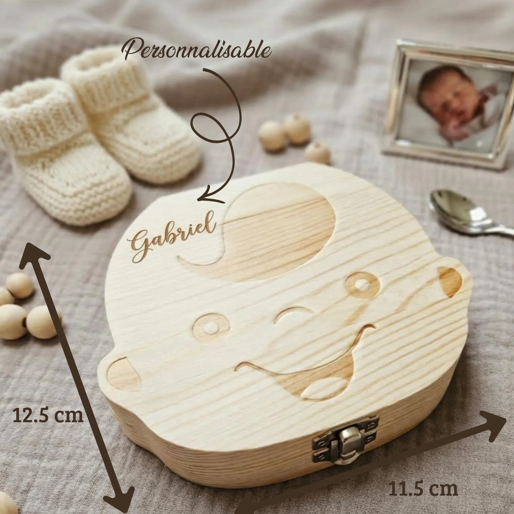 Boîte à Dents de Lait Personnalisée en Bois Coffret Souvenir Bébé Gravure Prénom