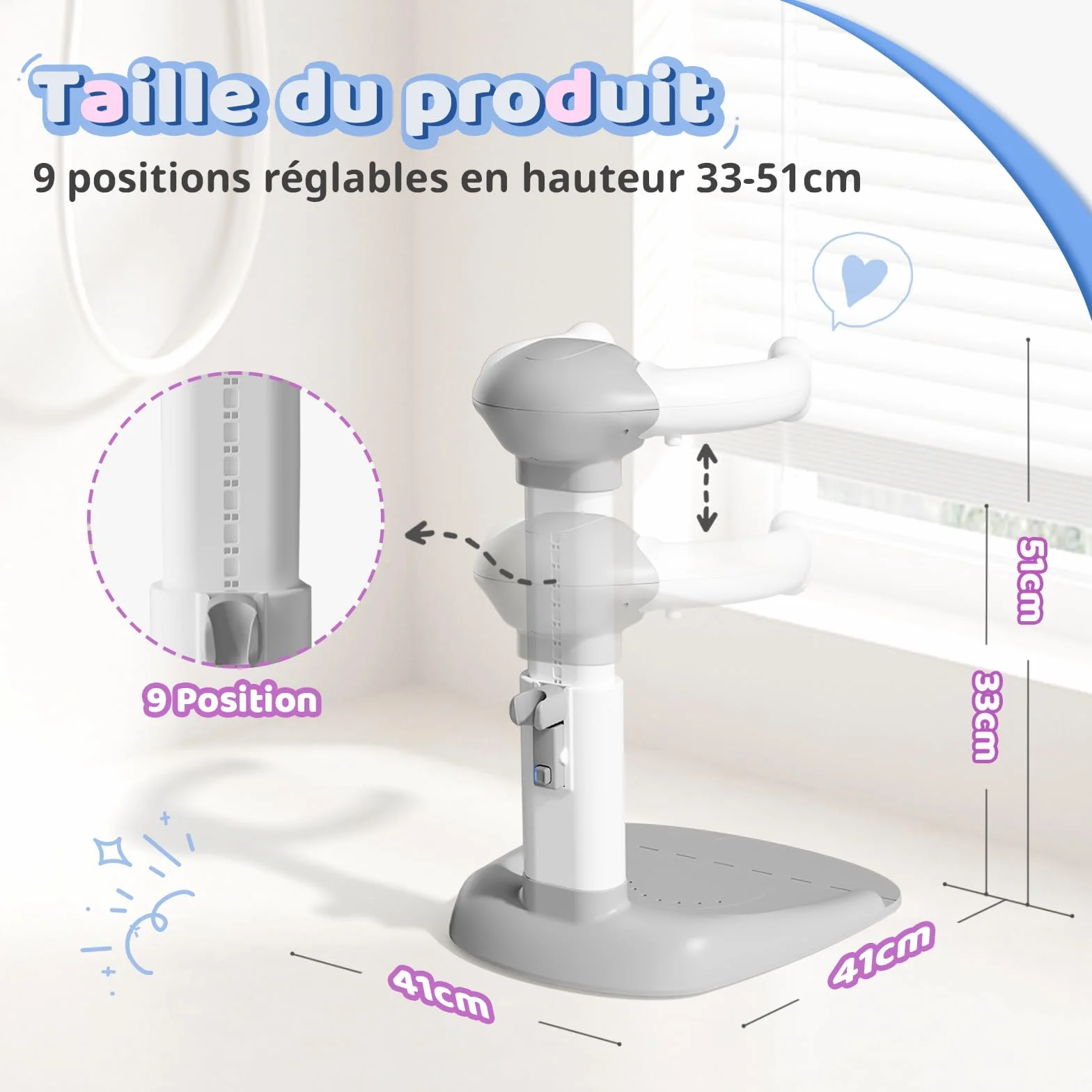 COOSEYA® Baignoire bébé avec support de douche réglable anti-pincement pour bébé debout