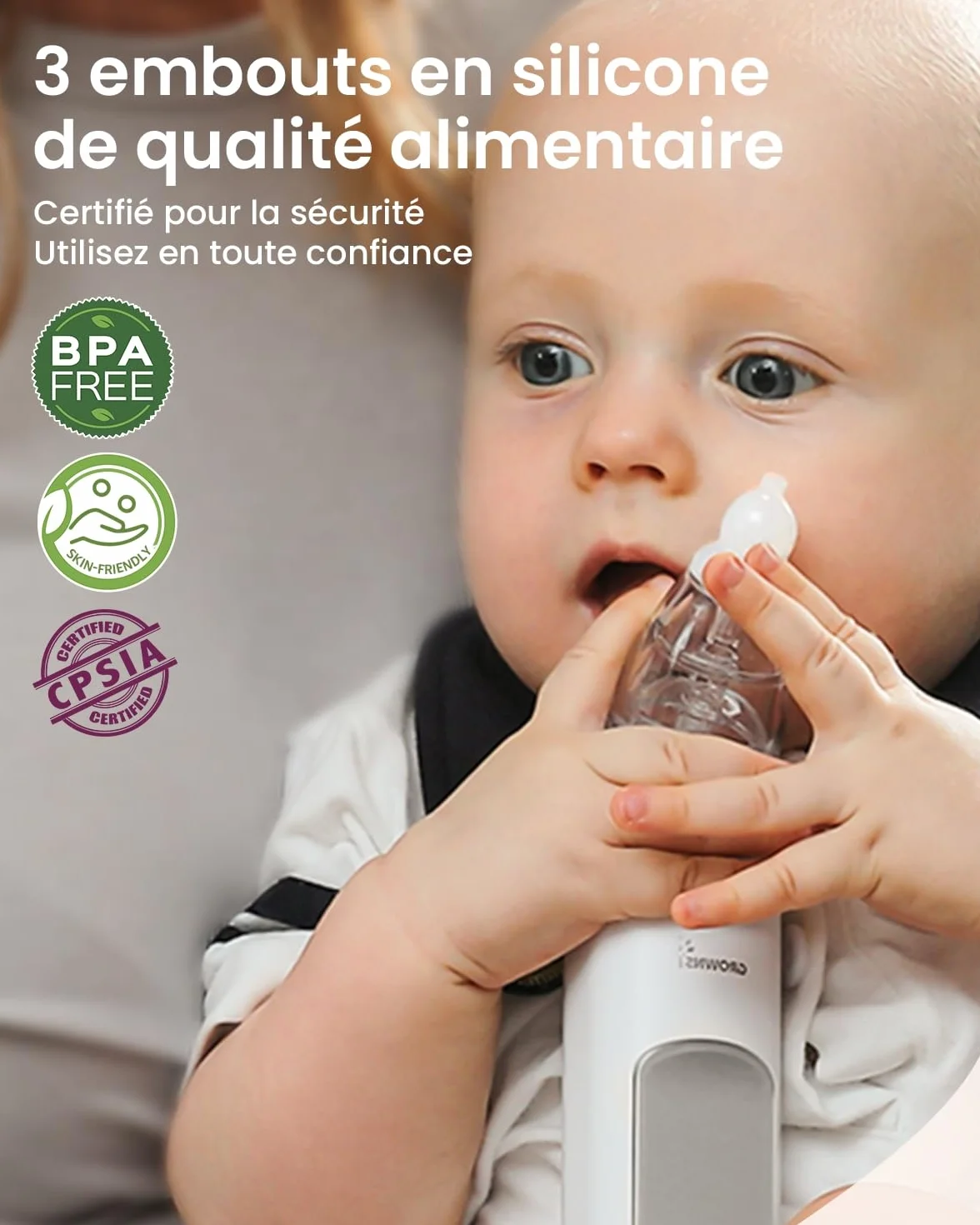 GROWNSY Aspirateur Nasal Bébé Électrique, Forte Aspiration, 3 Niveaux, Rechargeable USB, pour Nouveau-nés