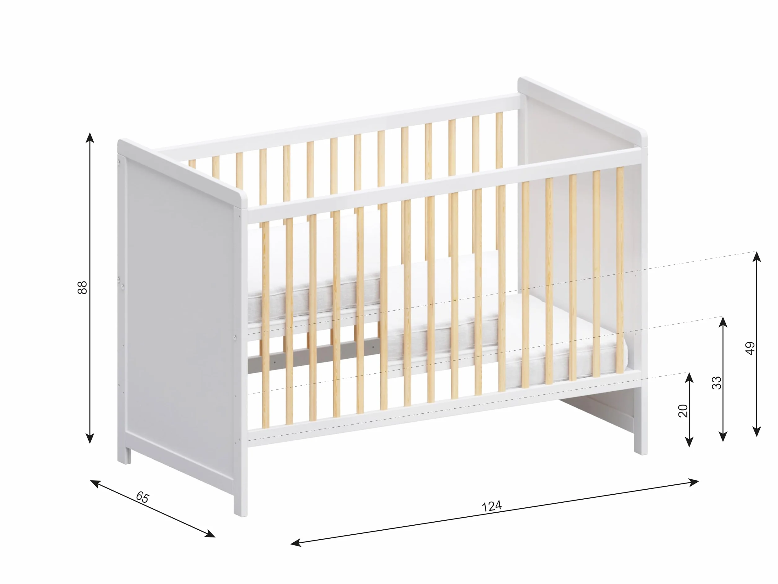 Love For Sleep Tokyo Lit Bébé Évolutif 120x60 cm Bois Pin Blanc Transformable Barrière Sécurité