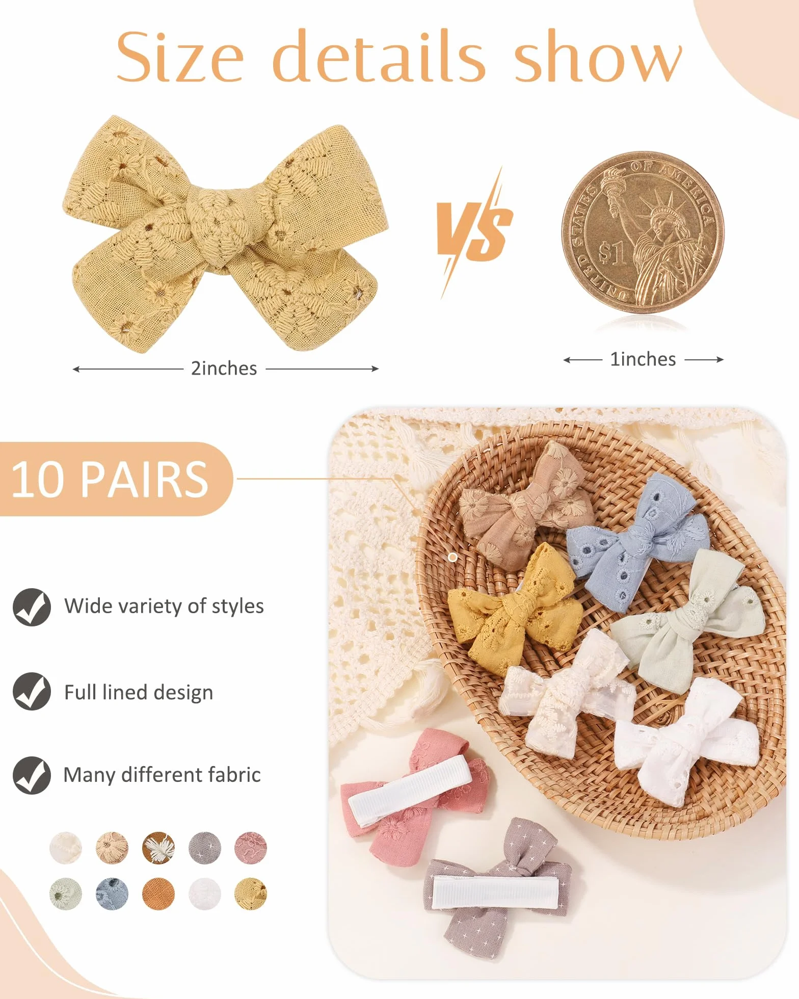 Jollybows 20pcs Barrette Cheveux Fille 5cm Pince Noeud Cheveux Bébé Crocodile Doublée Accessoires Enfant