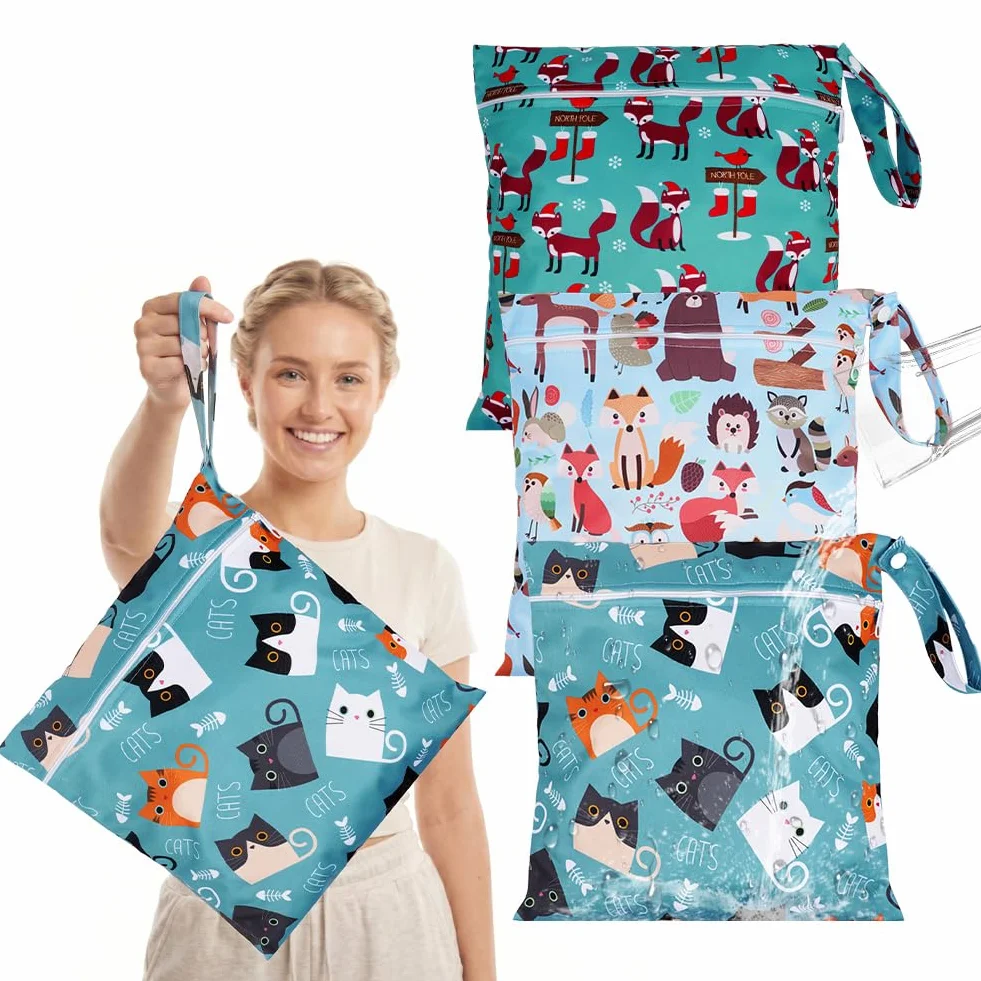 Aomig Sac à Couches Lavables 3PCS Sac Étanche Réutilisable Wet Dry Bag Voyage