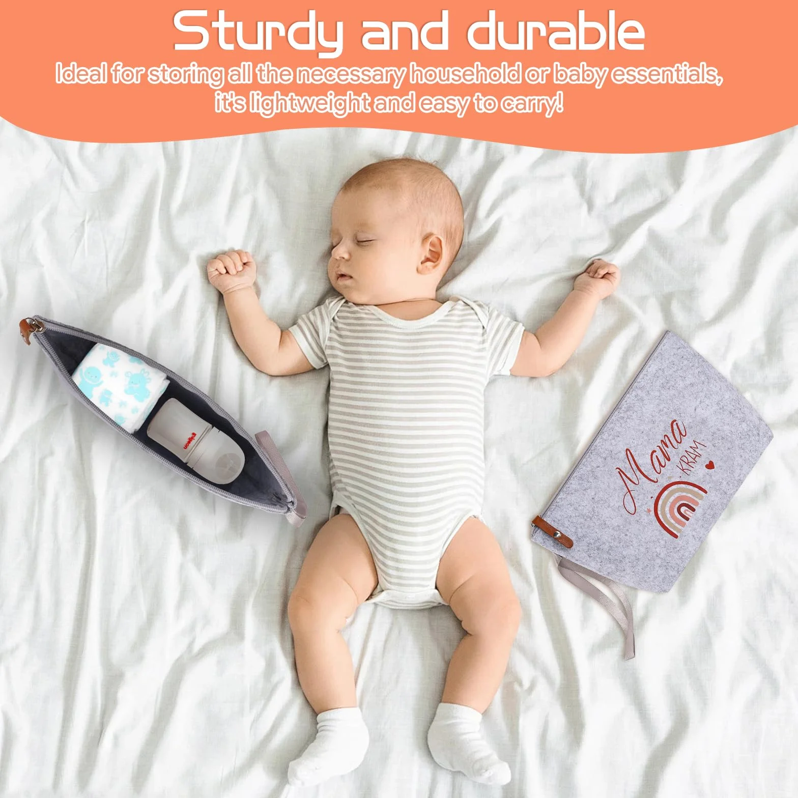 Trousse de Maquillage en Feutre Gris Clair pour Femmes Enceintes Cadeau de Naissance Baby Shower