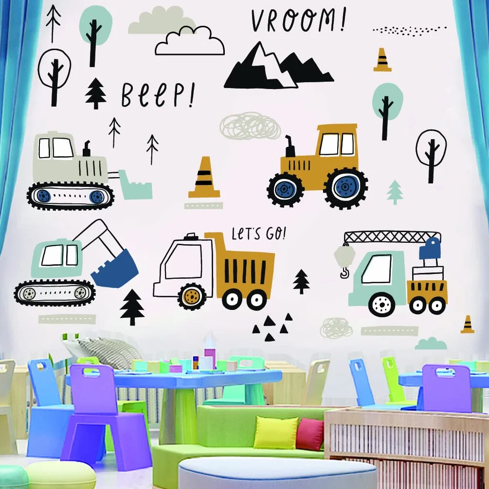 Stickers Muraux Enfants 37 Pièces Decoration Chambre Bebe Garcon Autocollant Mural Voiture Tracteur