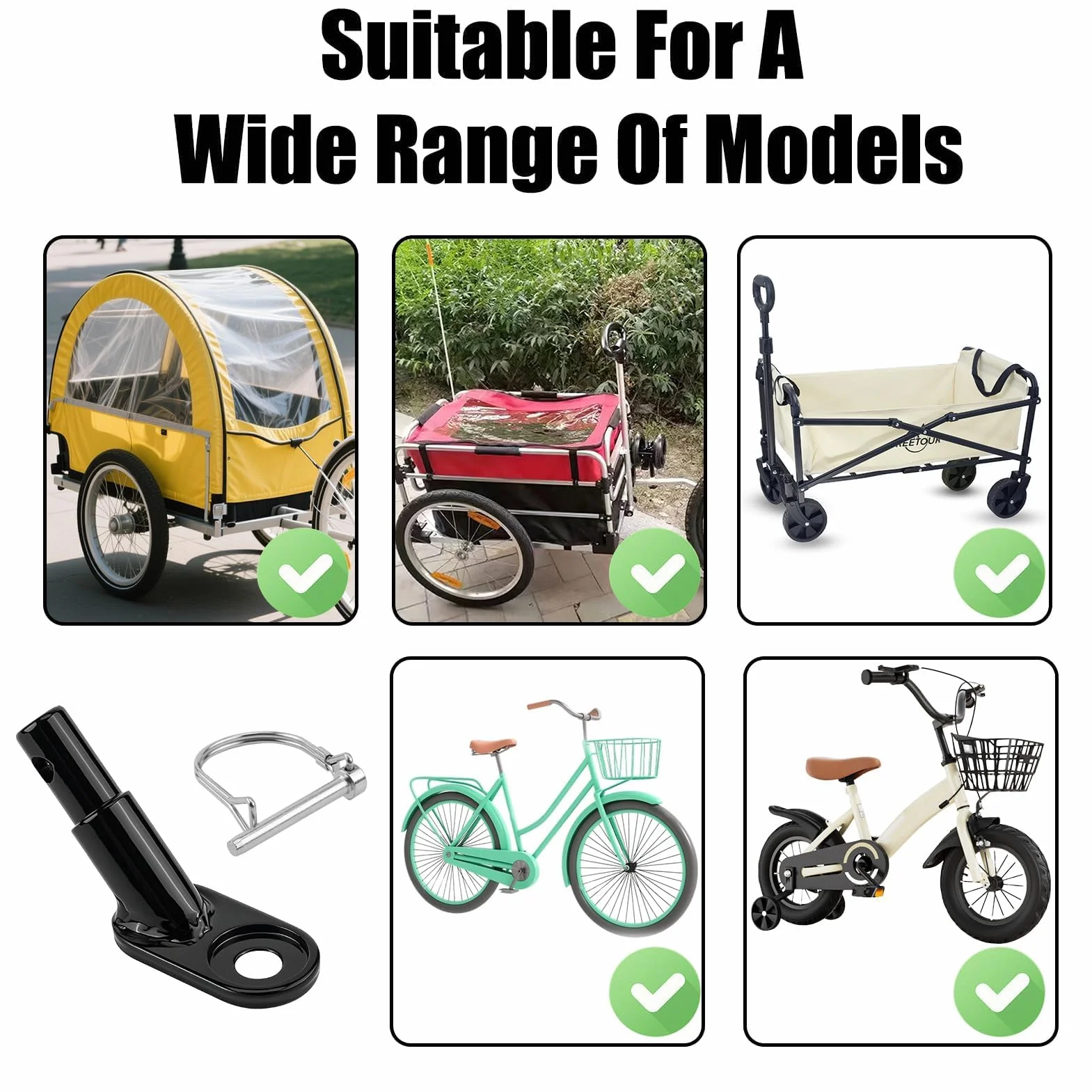 Attache Remorque Vélo Universelle en Acier Alliée avec Goupille de Sécurité, Compatible Enfant ou Chien