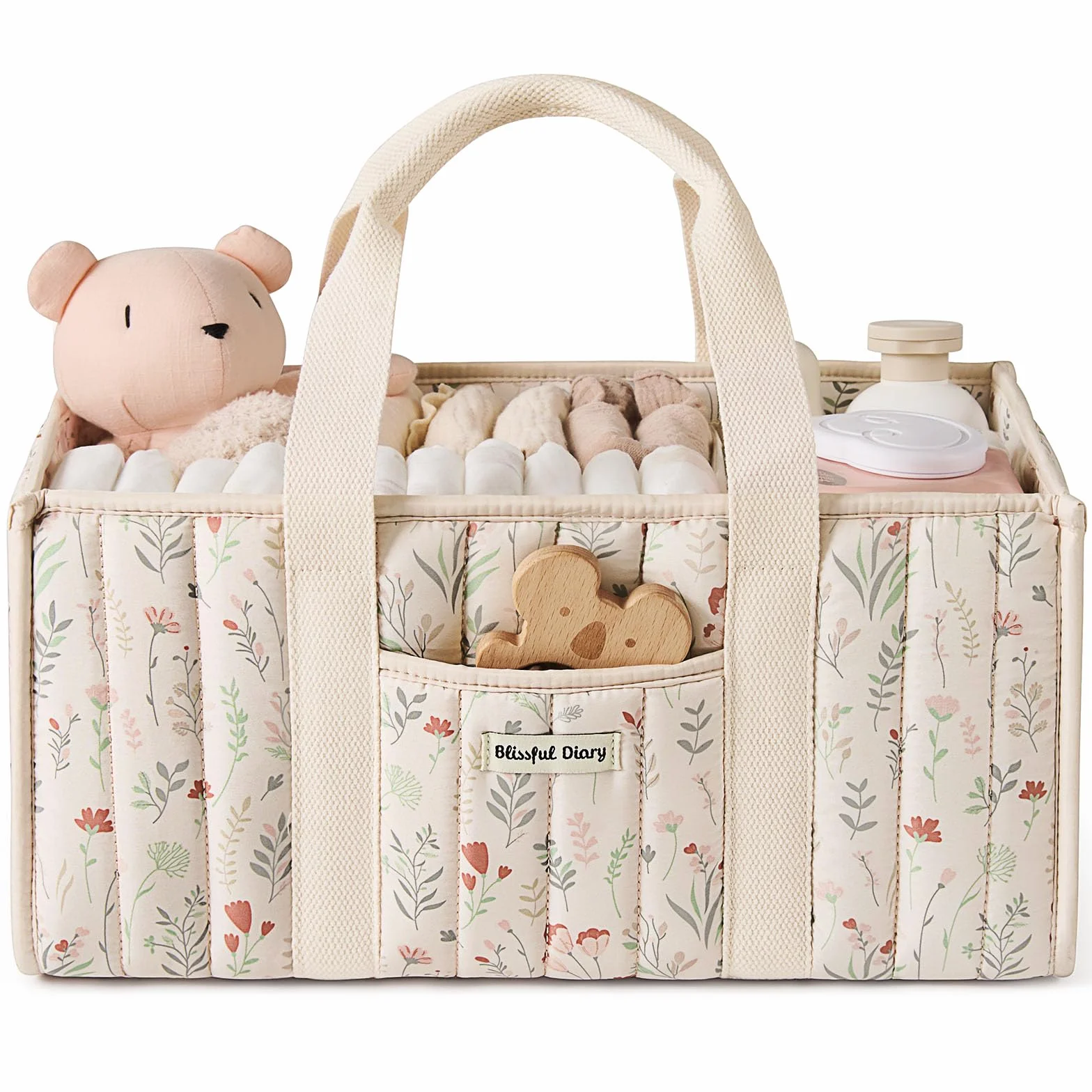 Blissful Diary Panier Rangement Bébé Organiseur Couches Table à Langer Fleurs Beiges