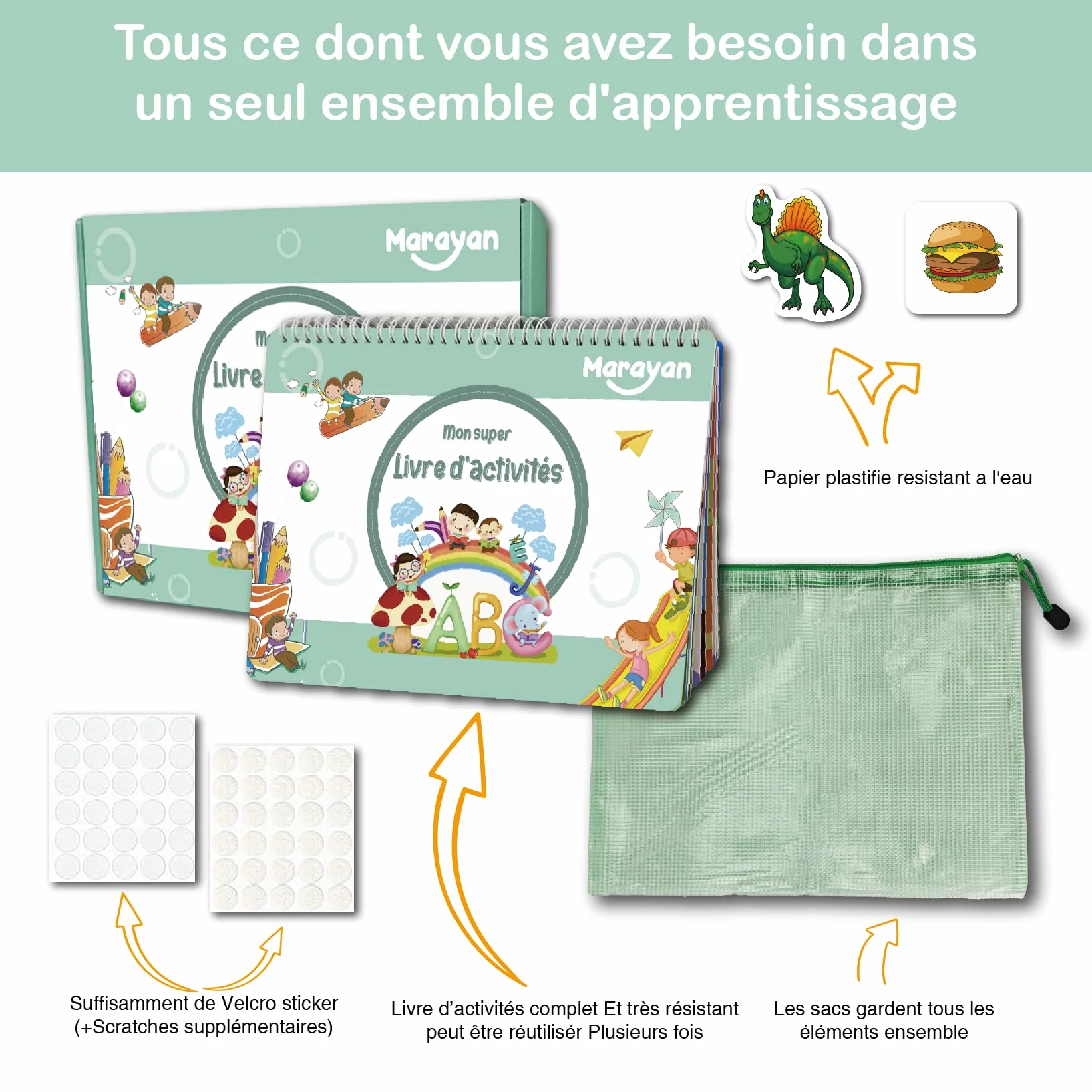 MARAYAN Quiet Book Montessori 15 Themes Educatifs en Francais Motricite Fine Alphabet Cadeau Fille Garcon