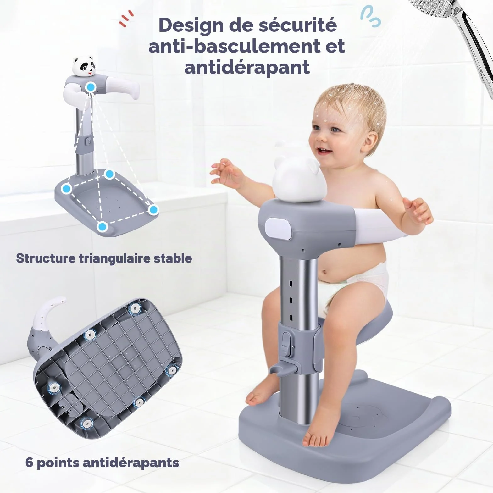 Bebe Debout Support de Bain Bébé Base Antidérapante Anti-pincement Tour Baignoire Réglable