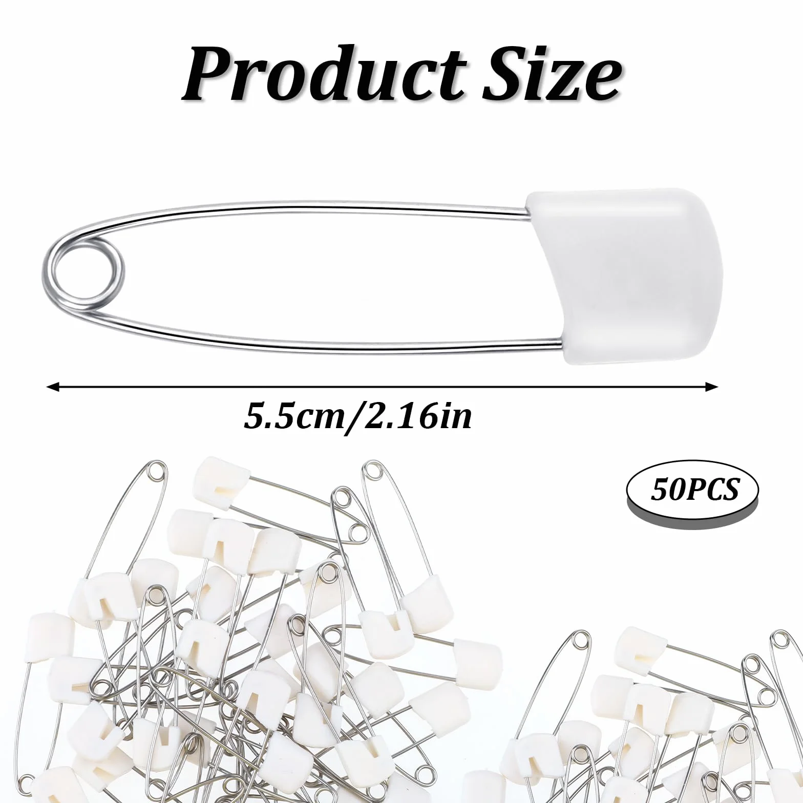 Giantree Lot de 50 épingles à couches 5,5 cm blanches fermeture à verrou sécurité couture