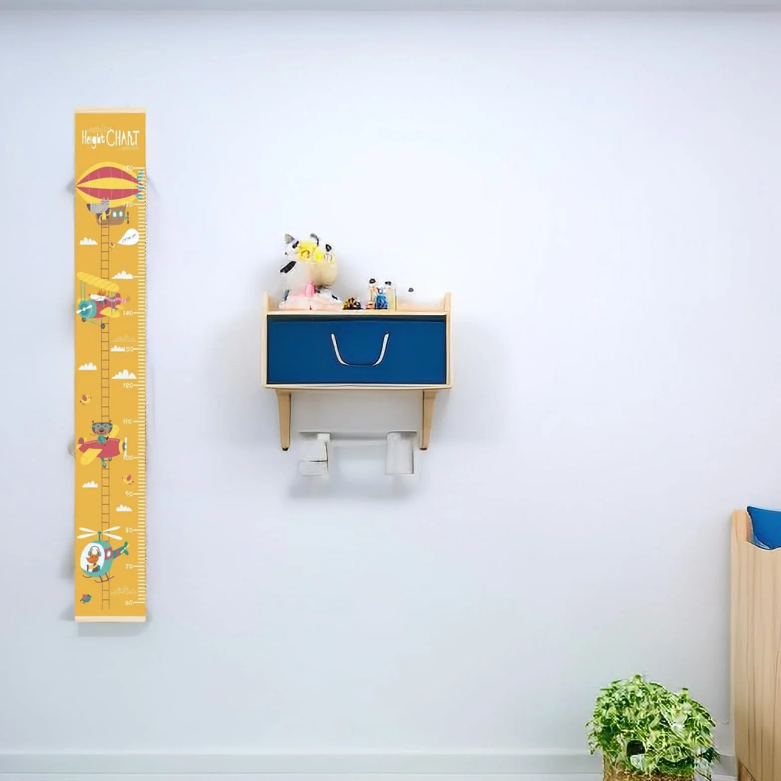 Toise Murale Enfant Suspendue avec Joli Design | Règle de Mesure pour Chambre Bébé & Enfant | Décoration Murale Amovible & Réutilisable | Idéal Cadeau pour Garçon et Fille (Hélicoptères)