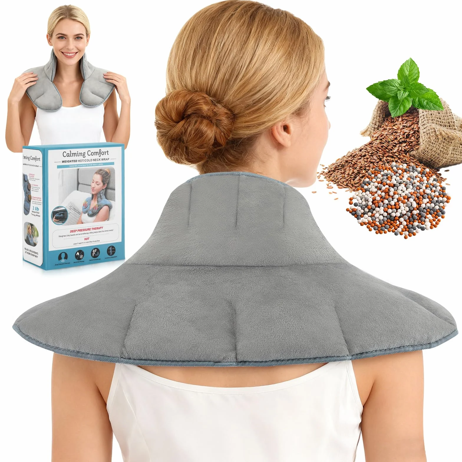 Coussin Chauffant Micro-ondes Cervical Gris Bouillotte Thermique Nuque