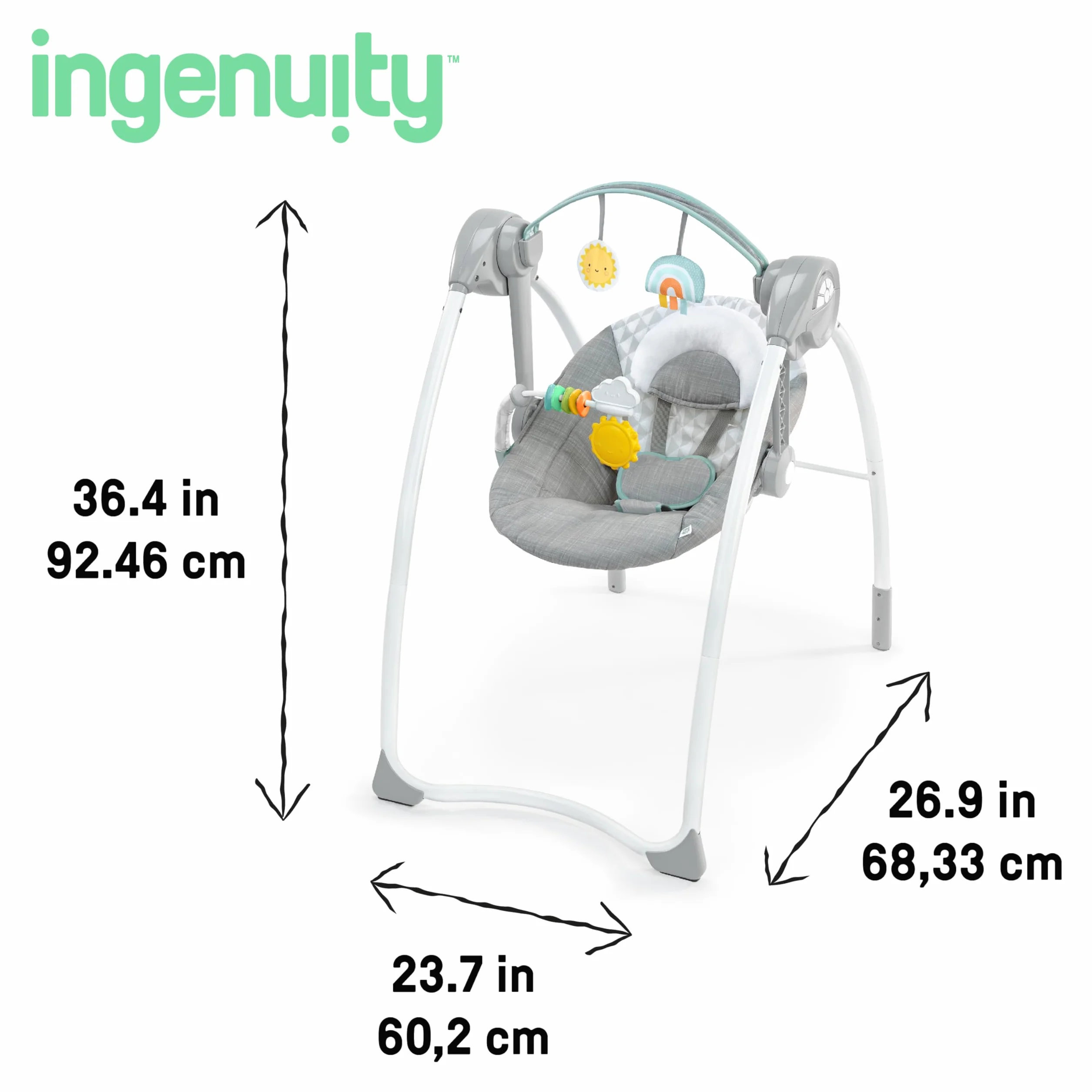 Ingenuity Balancelle Milestone Swing Arc d'Activités 6 Vitesses pour Enfants 0-9 Mois 9 kg Gris