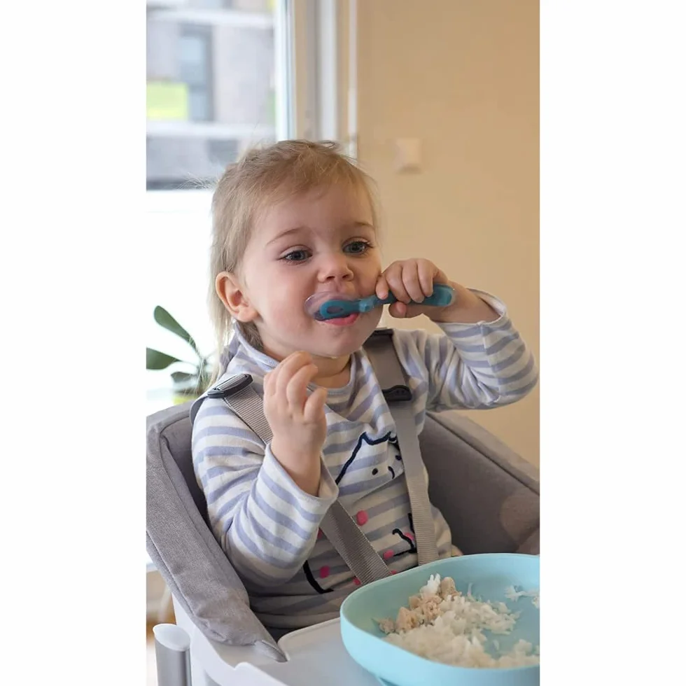 Assiette Ventouse BÉABA 100% Silicone, Bleu, Compatible Micro-onde