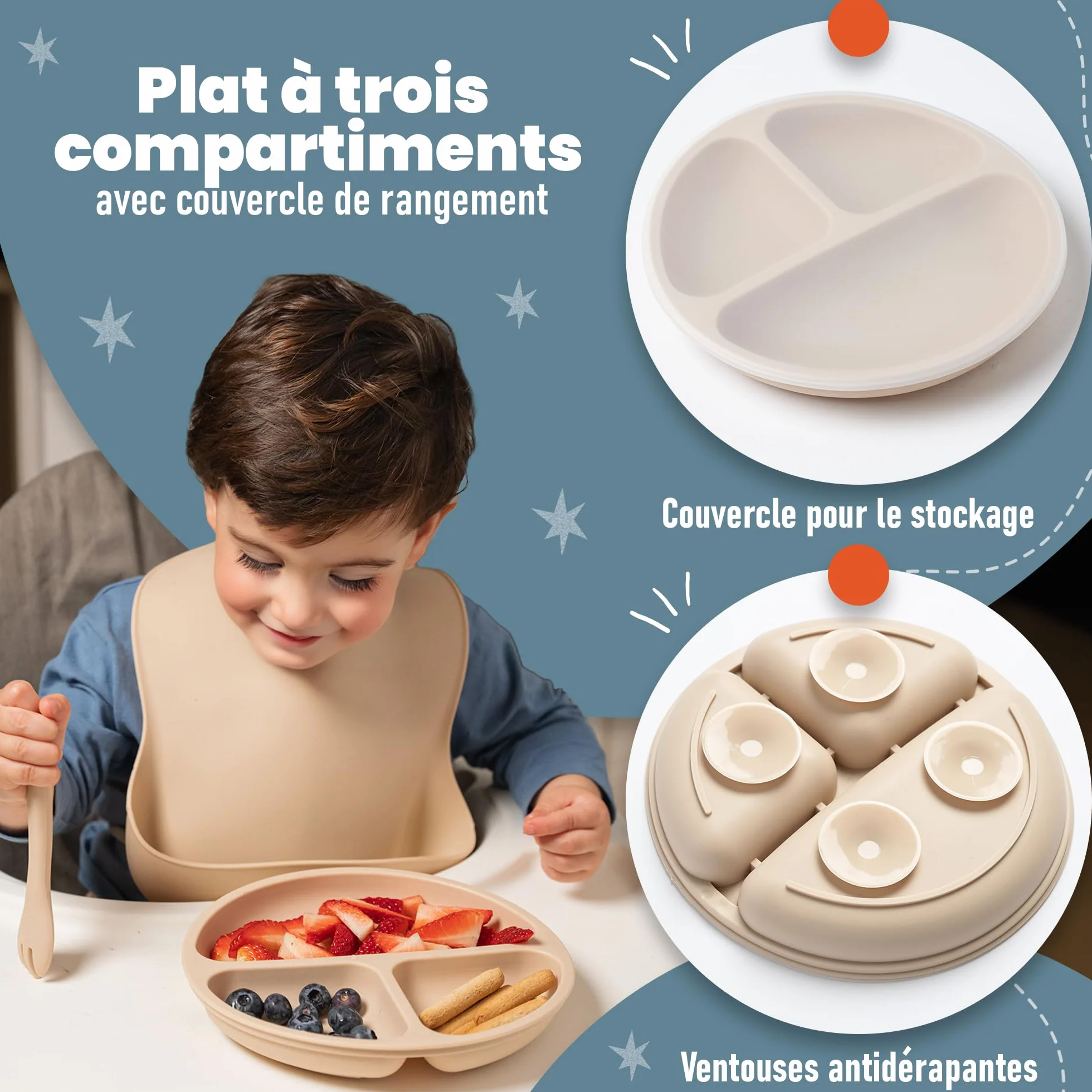 Assiette Ventouse pour Bébé - Coffret Repas Bebe 1er Age - Cadeau Bébé Garçon