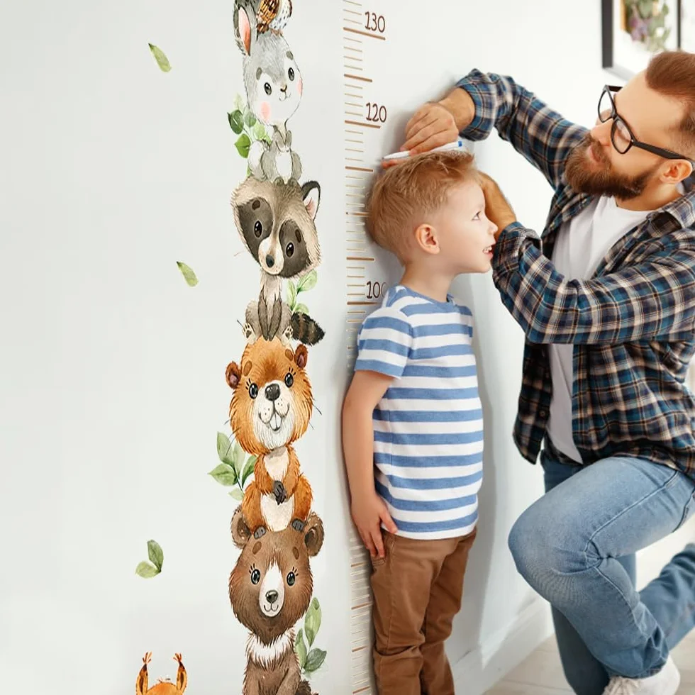 Toise Murale Enfant 50-150 cm - Tableau de Hauteur Animaux de la Forêt - Stickers Muraux pour Crèche