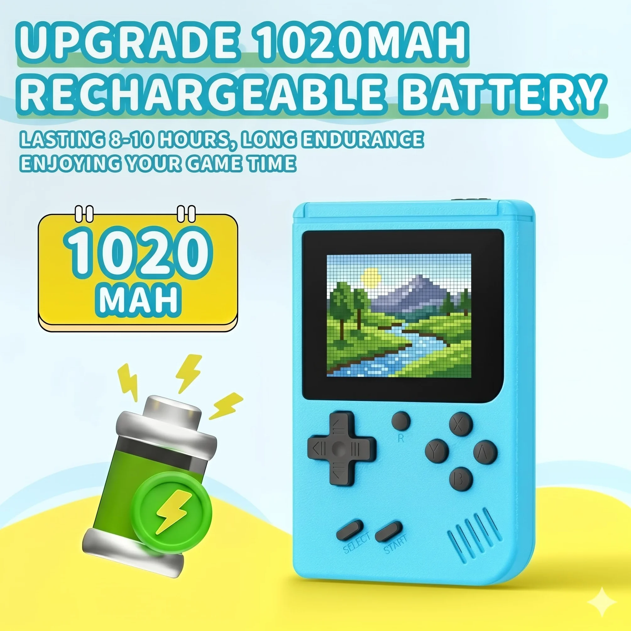Console de Jeux Rétro Portable Mini 500 Jeux Intégrés Écran IPS 3.0 Pouces Batterie Rechargeable Bleu