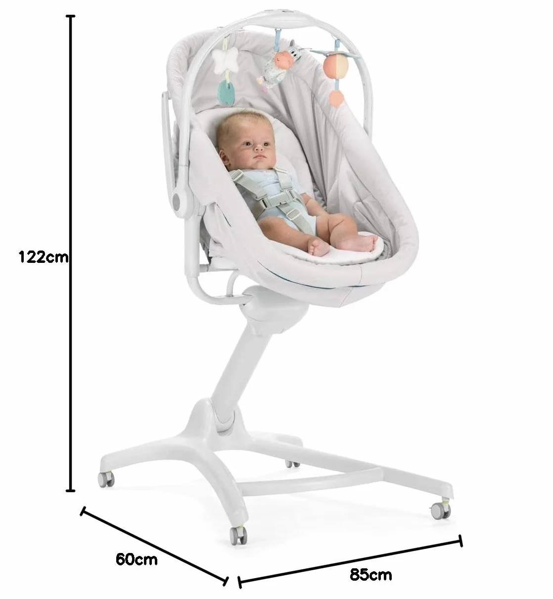 Boppy Chicco Baby Hug 4en1 Berceau Multifonction bébé 0-15 kg, lit bébé, chaise haute, chaise de table, dossier inclinable, hauteur réglable, 4 roues