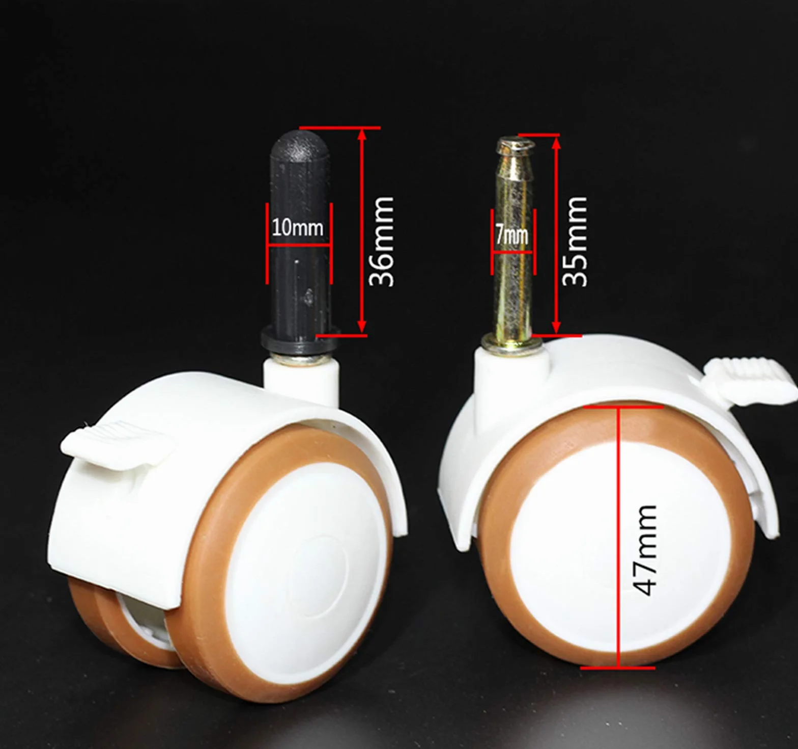 Roues pivotantes pour berceau 2 pouces, lot de 4, émail blanc, silencieuses avec frein
