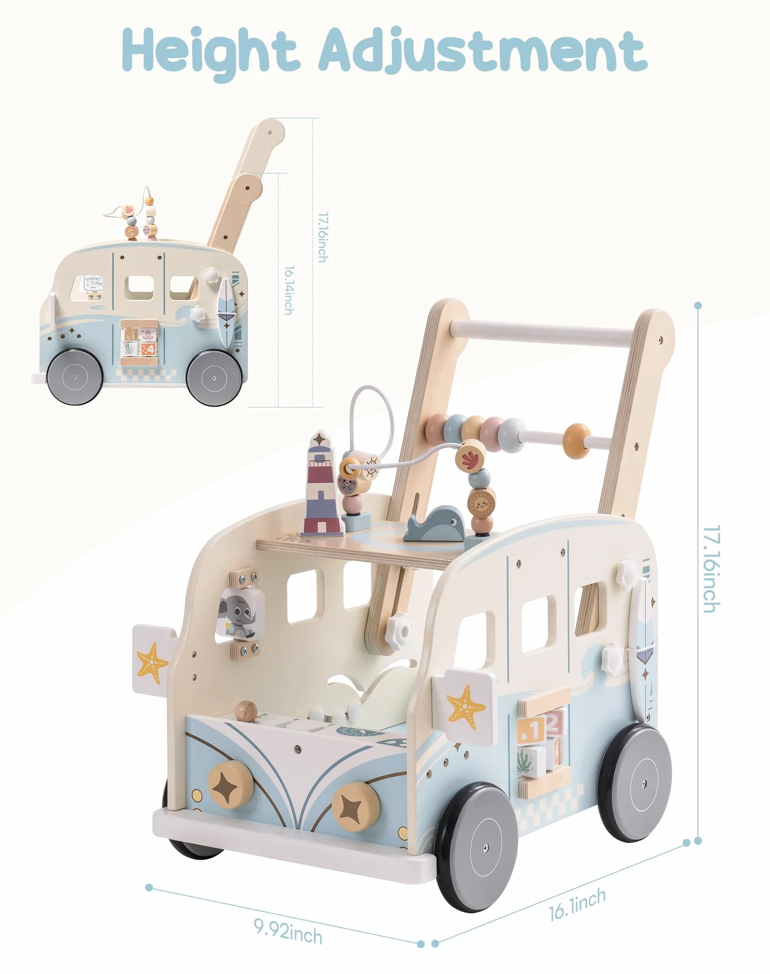 ROBOTIME Trotteur en bois bébé activité océan plage cadeau 10-36 mois