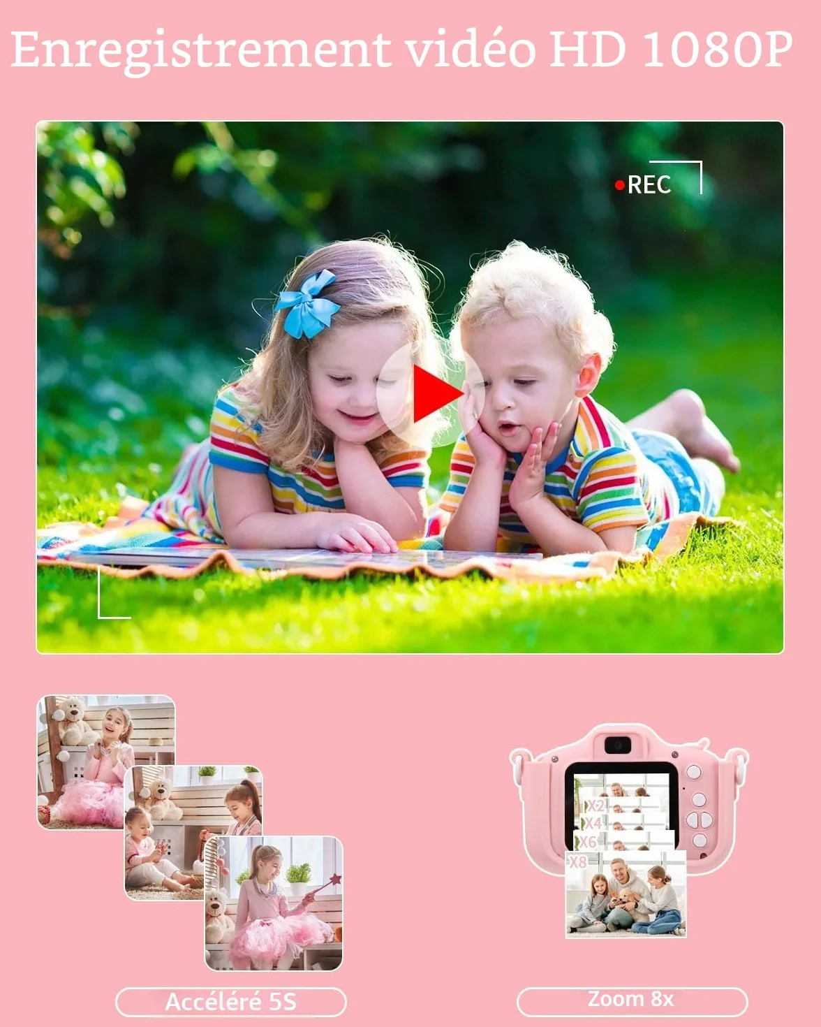 Appareil Photo Numérique Enfant 2.0 Pouces HD 1080p 64Go Carte SD Rechargeable Cadeau Filles Garçons 3-10 Ans