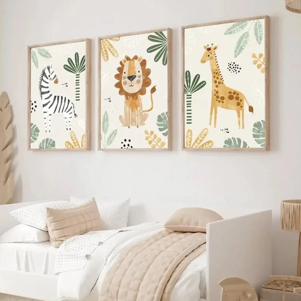 Affiche Animaux de la Forêt 30x40cm Poster Jungle Enfant Safari Girafe Lion Éléphant Tableau Décoration Murale