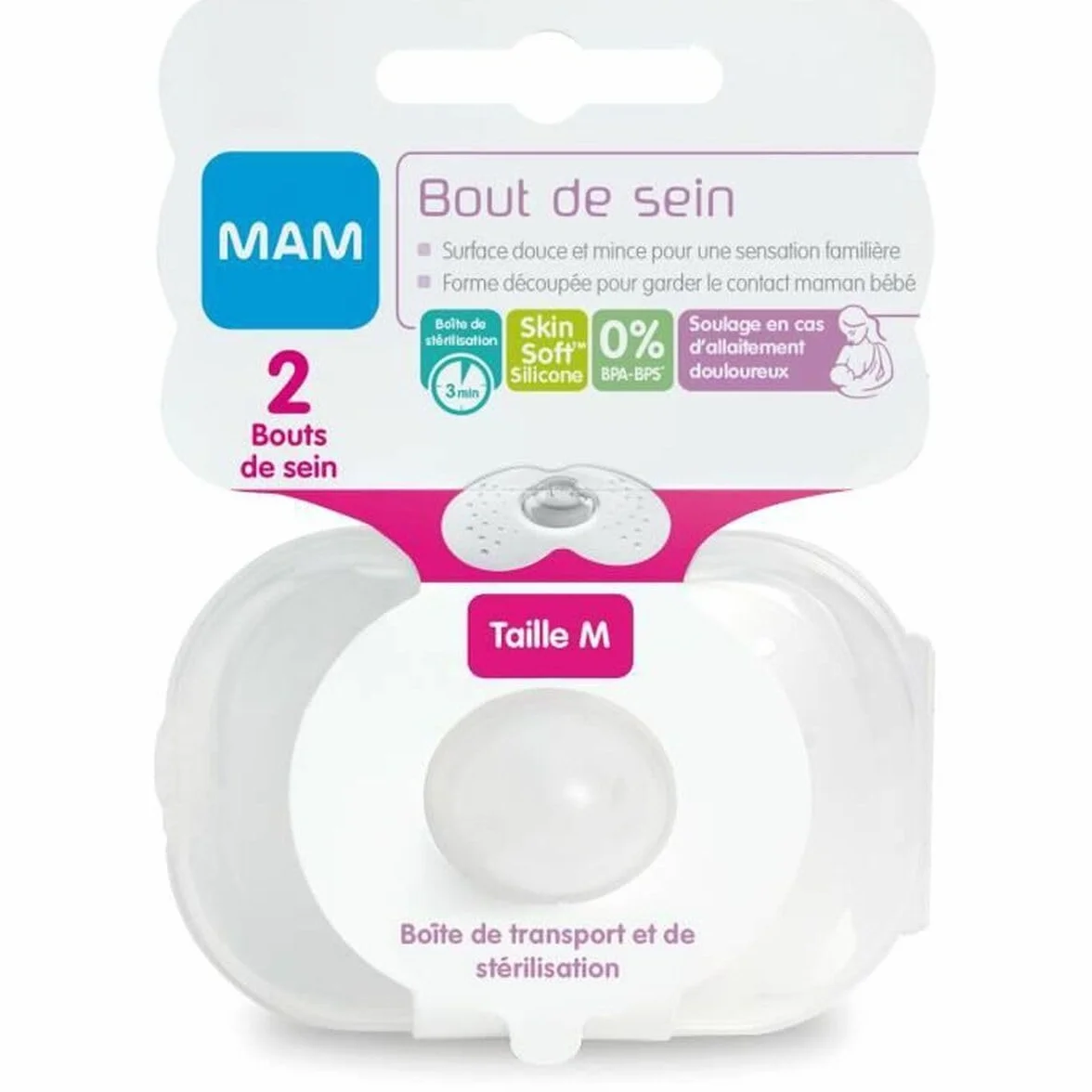 Bouts de sein en silicone taille M 20 mm – Lot de 2 accessoire allaitement avec boîte de stérilisation