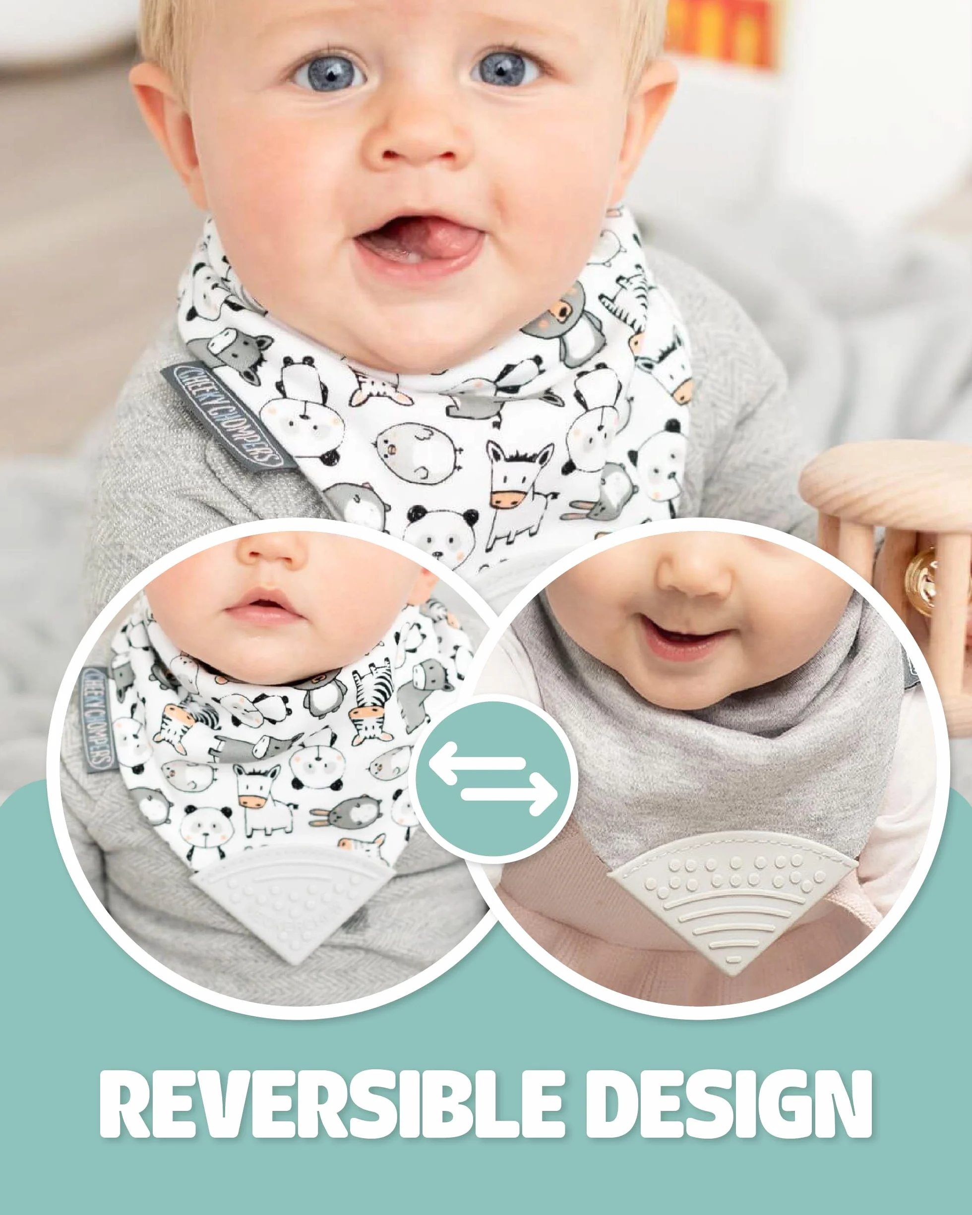 Cheeky Chompers Bavoir bandana bébés tout-petits anneau dentition silicone design primé hygiénique absorbant sans BPA Panda Pals