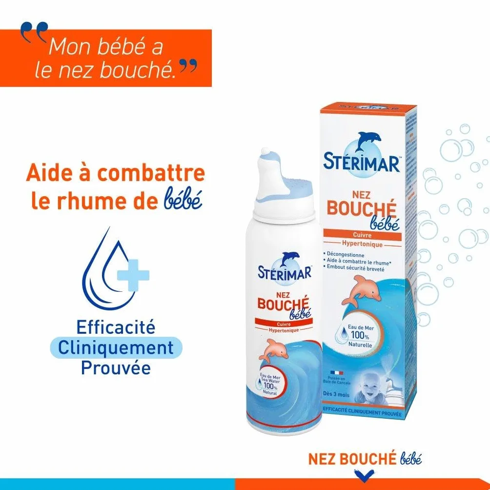 STÉRIMAR Spray Nasal Bébé 3 mois Eau de Mer Cuivre Hypertonique 100 ml