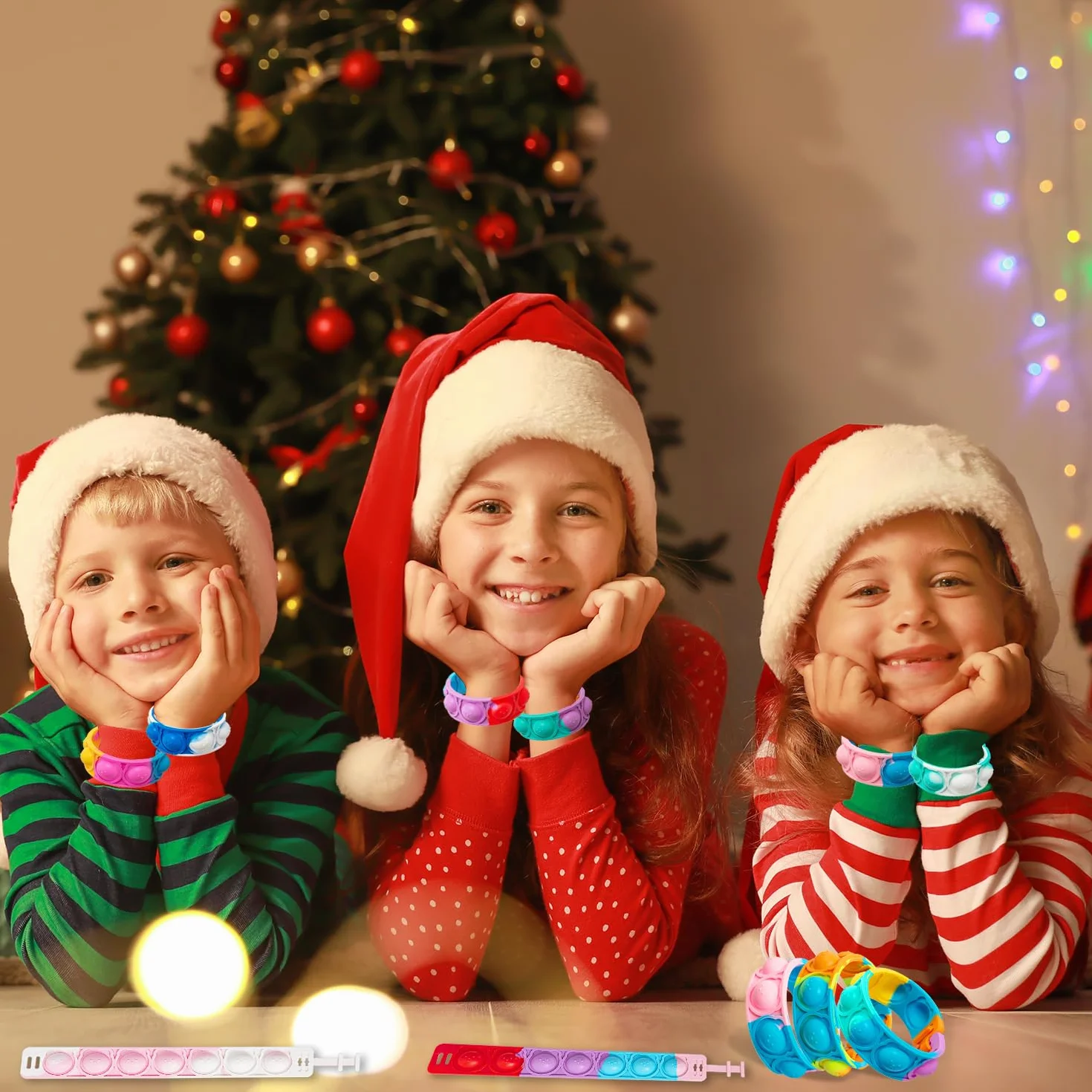 Bracelets Anti Stress Enfants Pop It Fidget Toys en Silicone Doux Réglables