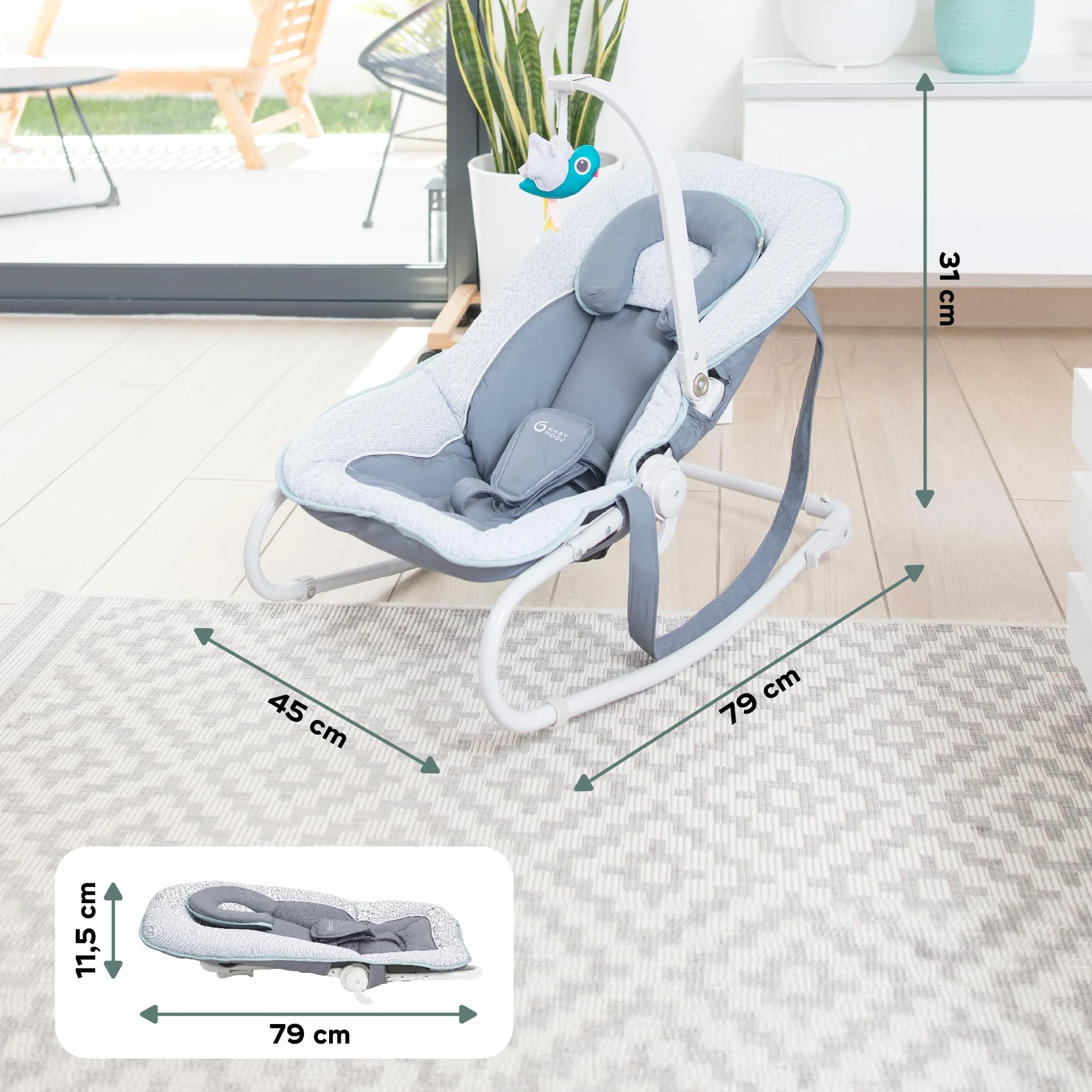 Babymoov Transat Graphik Bleu Balancelle Fixe Bébé